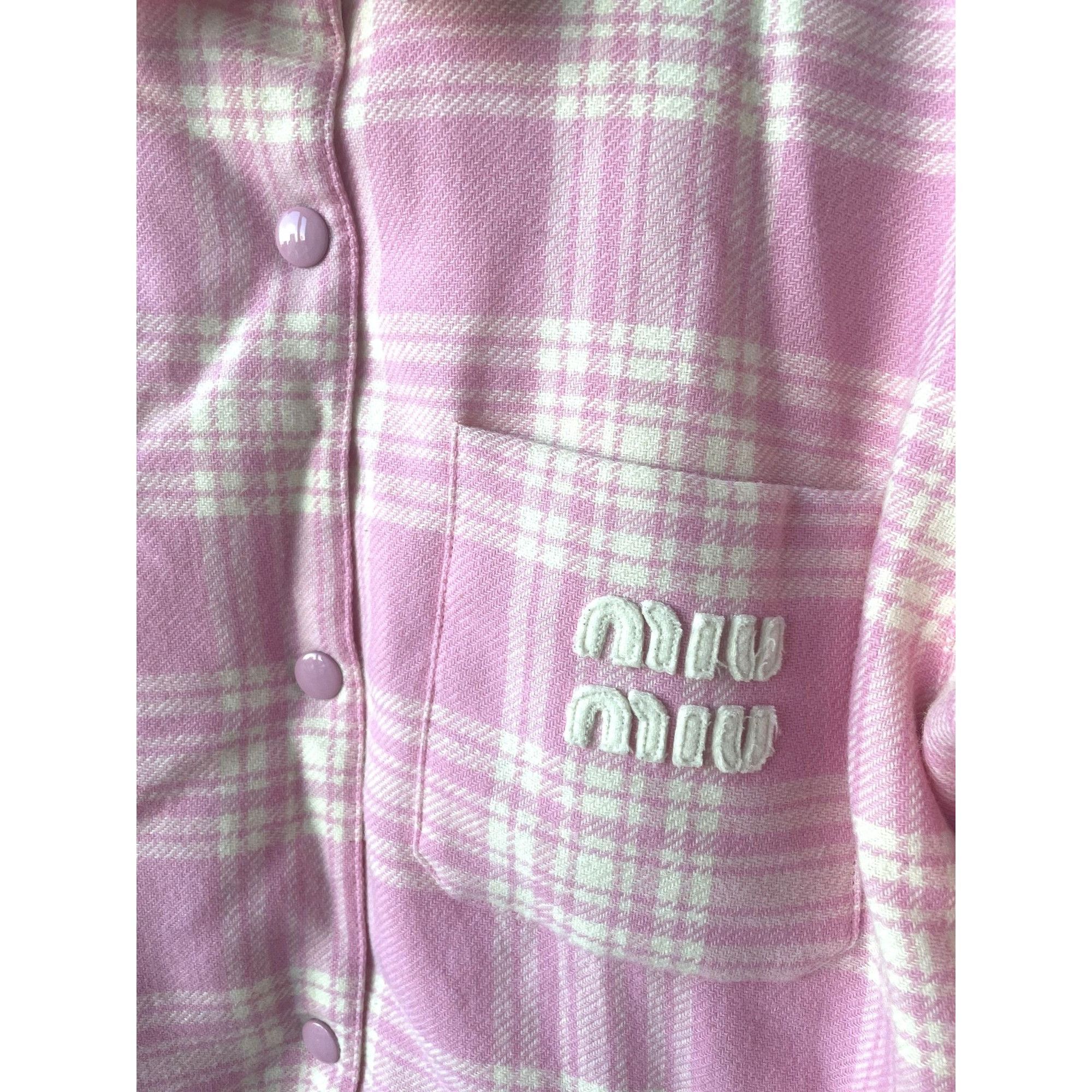 Miu Miu Miu Miu Pink & White Plaid Wool Button-Up Shirt Jacket Women Size XS / US 0-2 / IT 36-38 - 4 Thumbnail