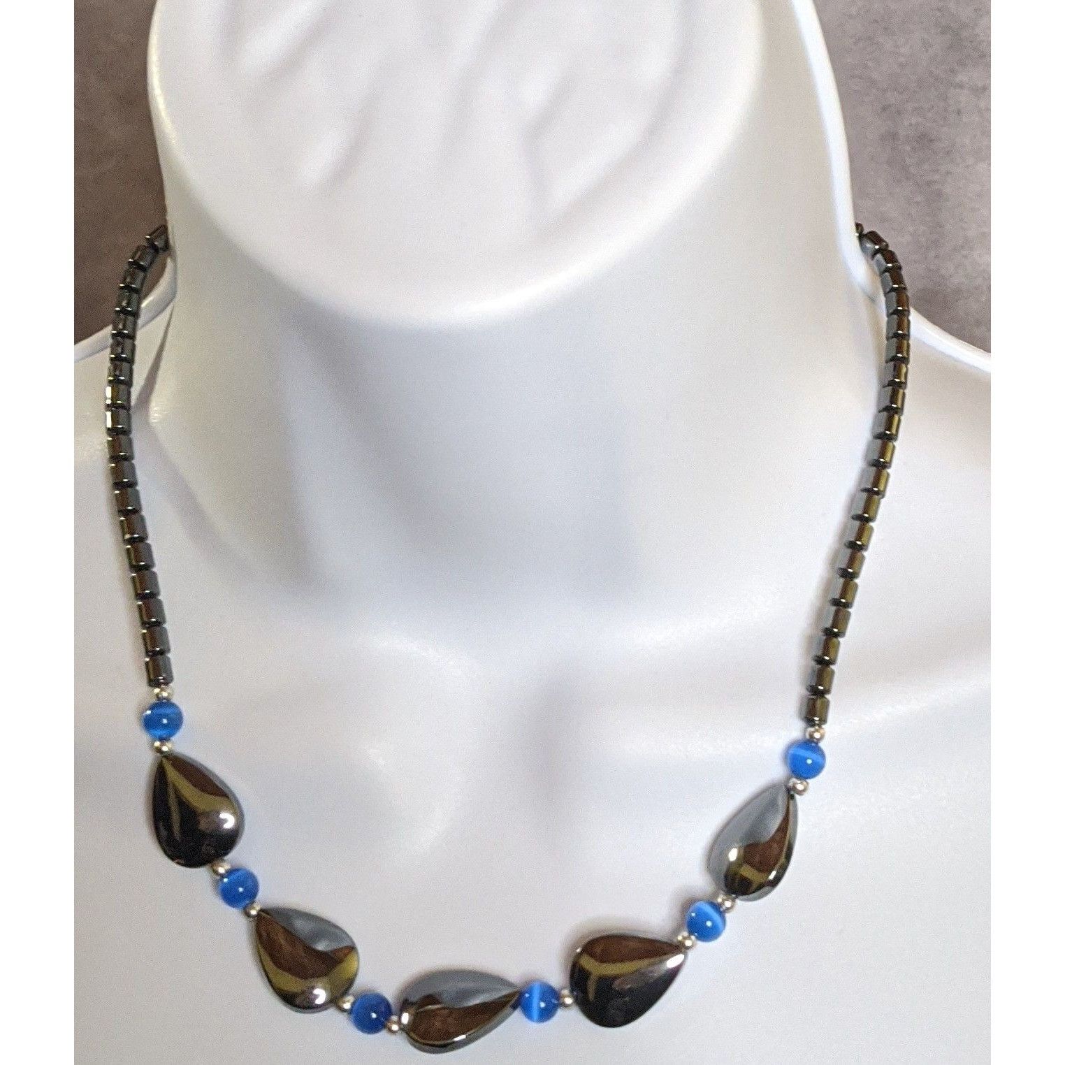 Other Hematite And Blue Glass Beaded Necklace With Teardrop Accent Size ONE SIZE - 5 Thumbnail