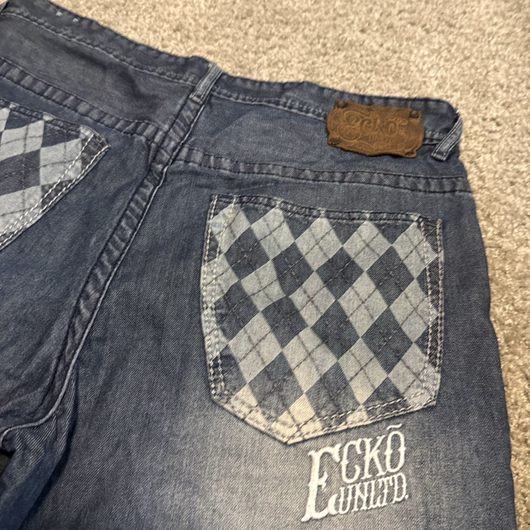 Ecko Unltd. VINTAGE Ecko Unltd. Bermuda Denim Shorts 36 Men Blue Checkered Pocket Jeans Baggy Size US 36 / EU 52 - 5 Thumbnail