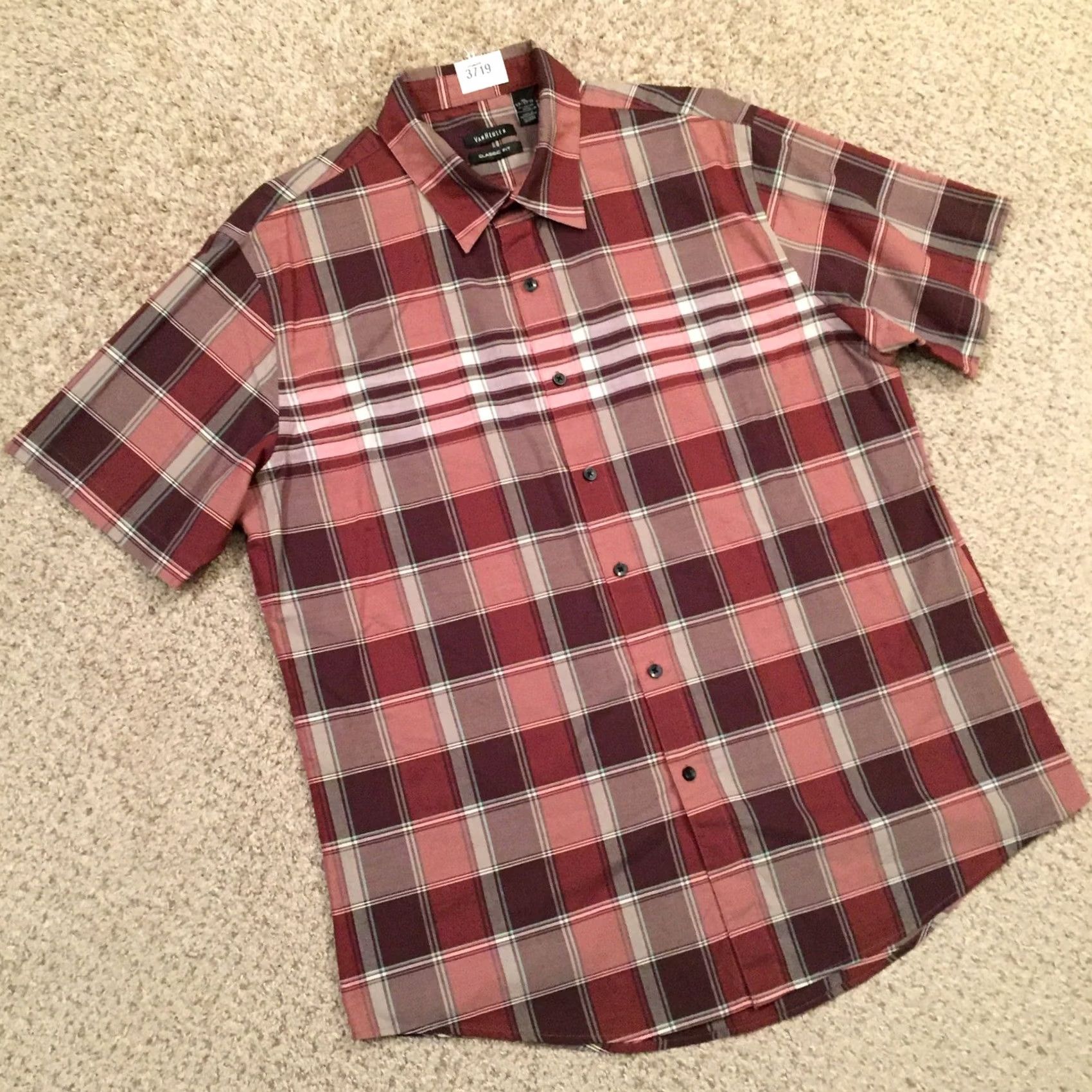 Van Heusen Van Heusen Shirt Mens XL Maroon Red Plaid Short Sleeve Button Up Size US XL / EU 56 / 4 - 5 Thumbnail