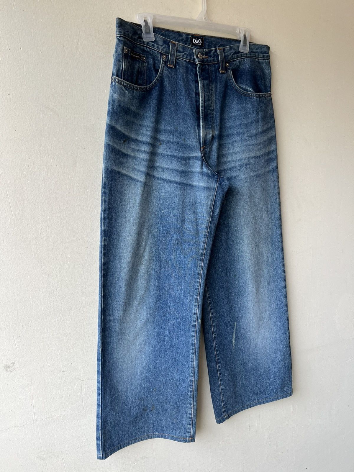 Dolce & Gabbana Vintage Dolce&Gabbana Stains Fade Denim Baggy Wide Jeans Size US 33 - 20 Thumbnail