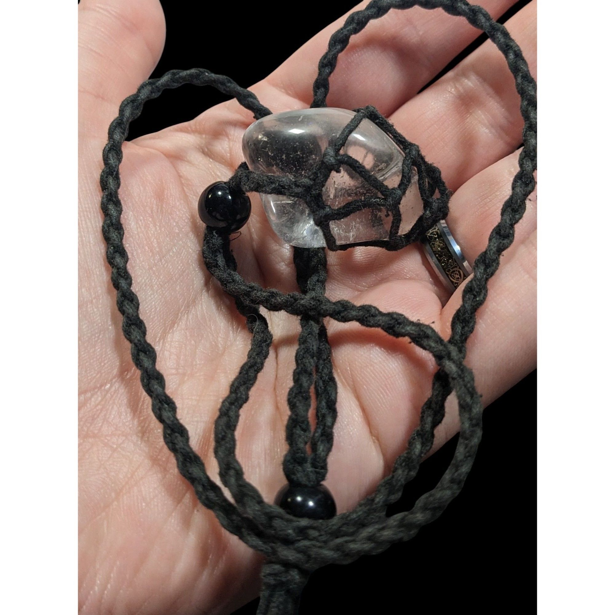 Other Whimsical Crochet Caged Clear Stone Pendant Necklace Size ONE SIZE - 3 Thumbnail