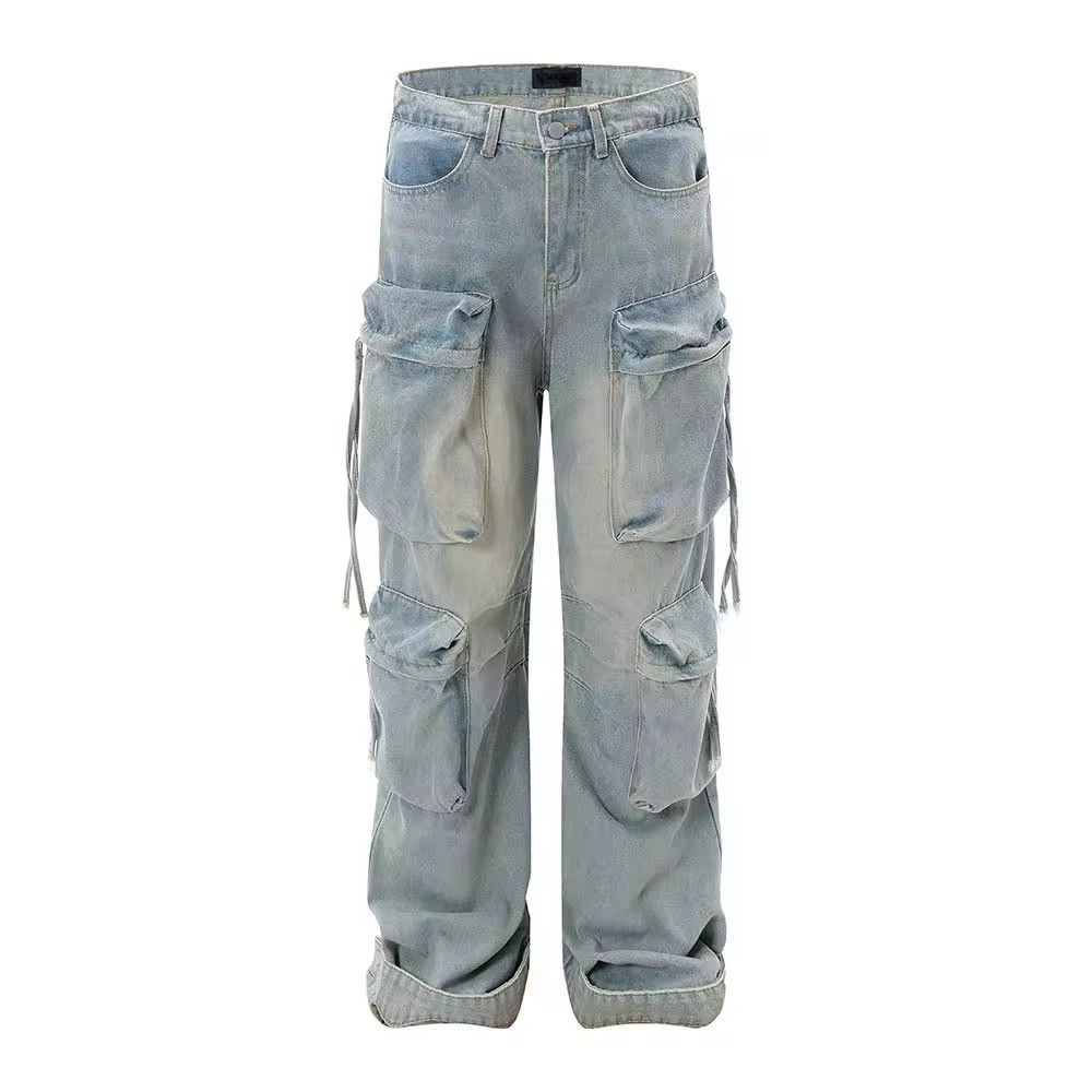 Jean Light Blue Denim Cargos Pleated Big Pocket Jeans Size US 33 - 4 Thumbnail