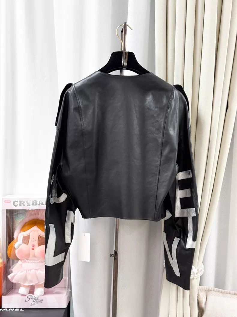 Chanel Chanel Stitching silver letter logo leather jacket Size XS / US 0-2 / IT 36-38 - 3 Thumbnail