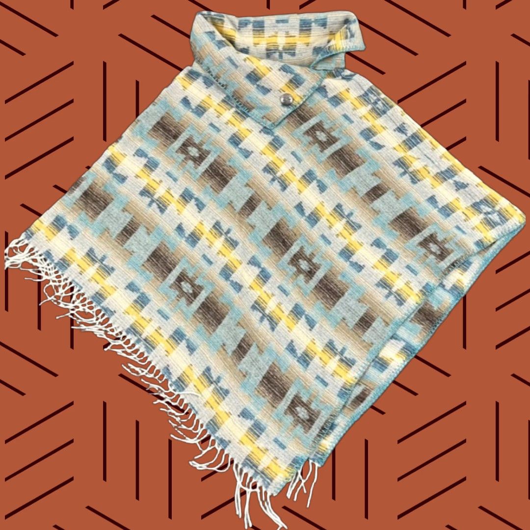 Honda VINTAGE Rhonda Stark Poncho Sweater Women OS One Size Southwestern Aztec Fringe Wool USA Size ONE SIZE - 1 Thumbnail