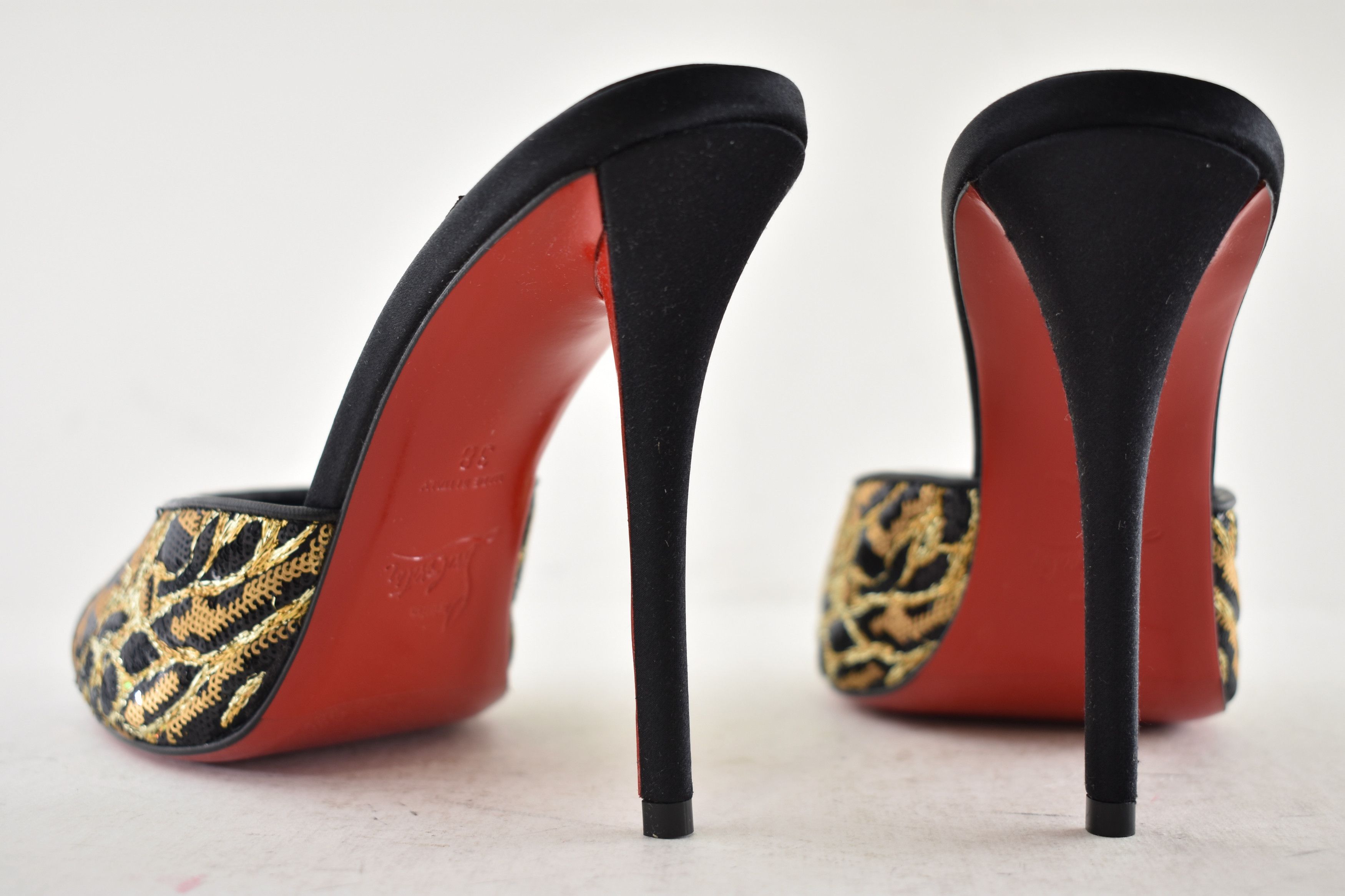 Christian Louboutin Miss Z Mule Ocelot 100 Black Backless Sandal Heel Pump 38 Size US 8 / IT 38 - 20 Thumbnail