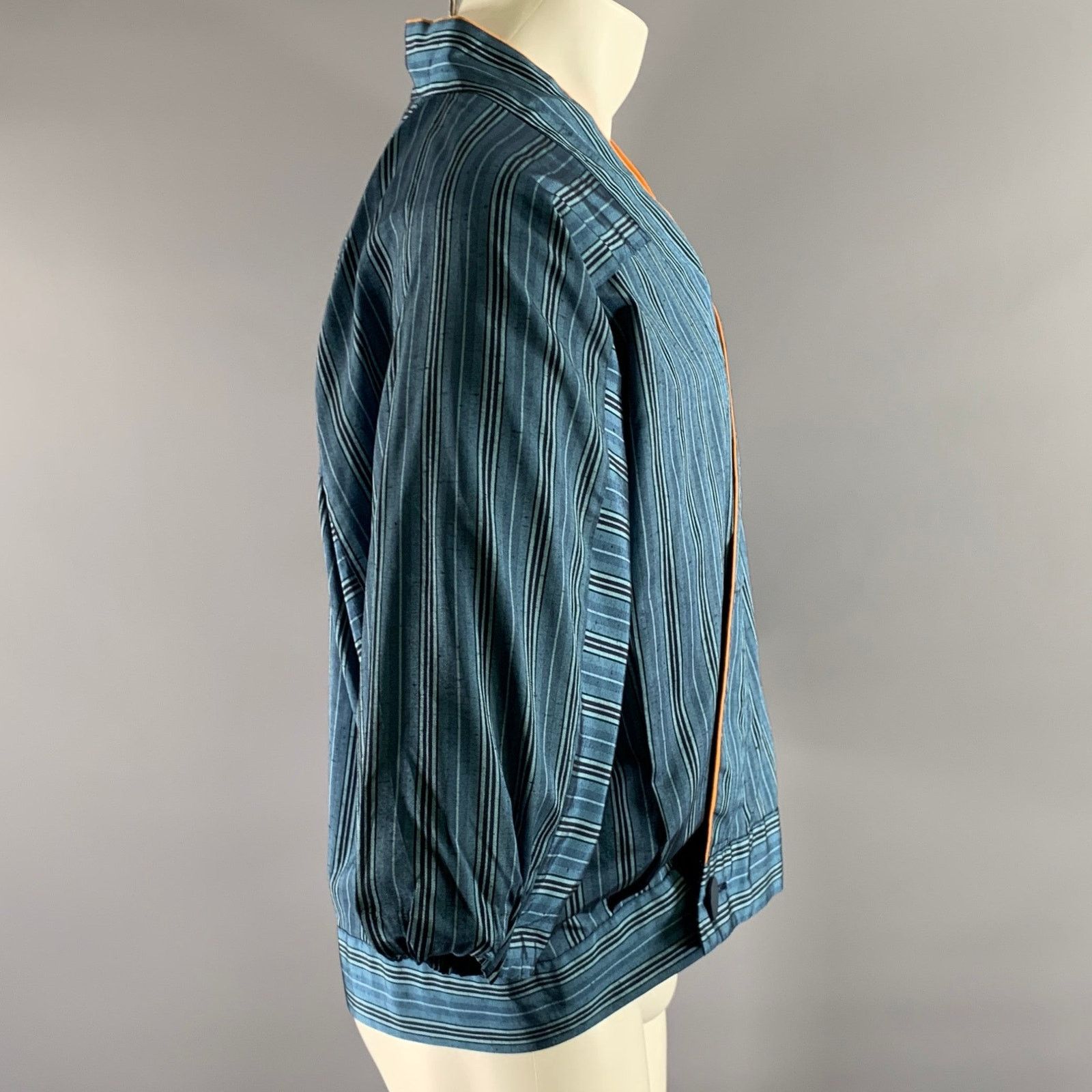 Other Size L Blue Orange Stripe Polyester Blend Shawl Collar Shirt Size L / US 10 / IT 46 - 3 Thumbnail