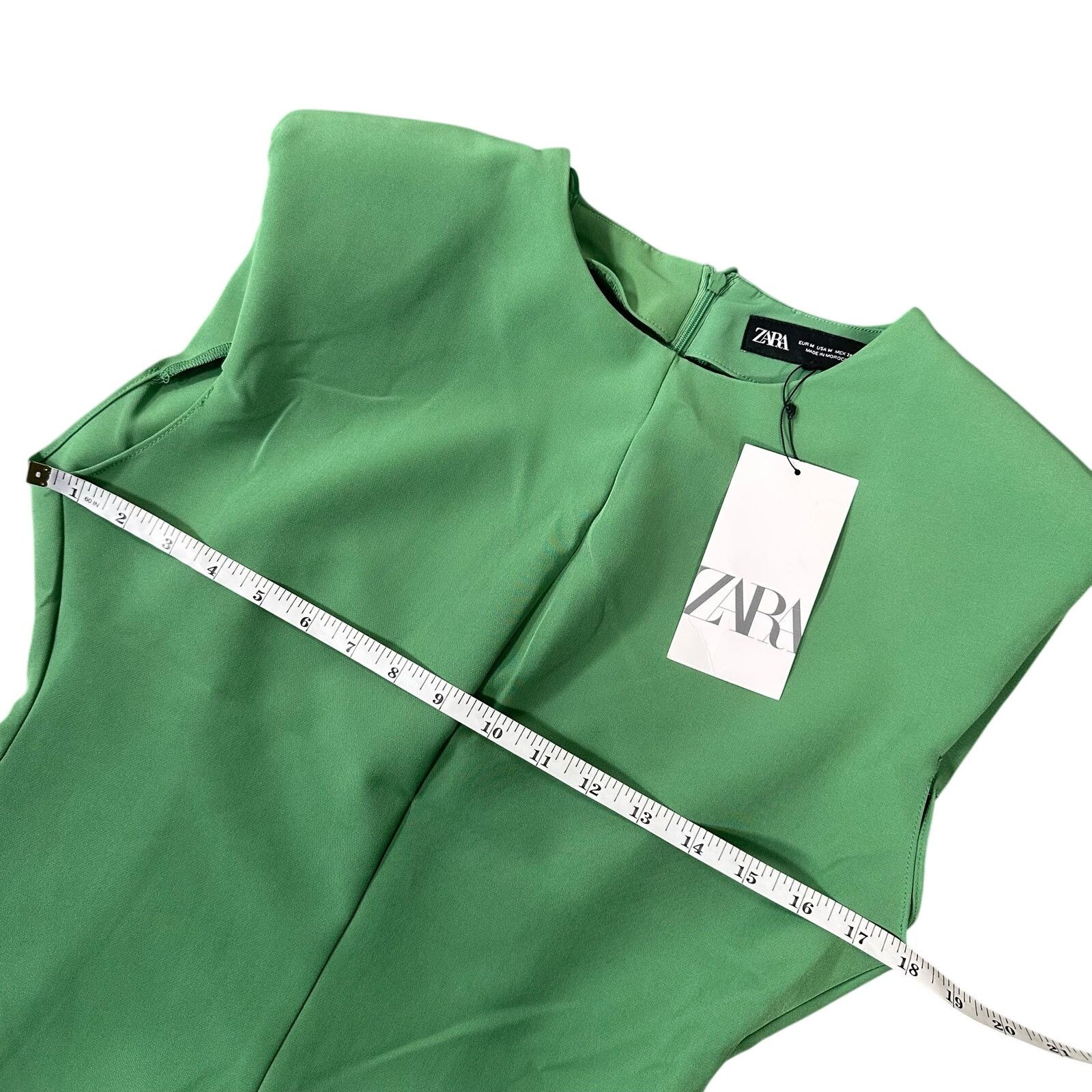 Zara Zara Crepe Mini Dress with Shoulder Pads Green Size M Size M / US 6-8 / IT 42-44 - 4 Thumbnail