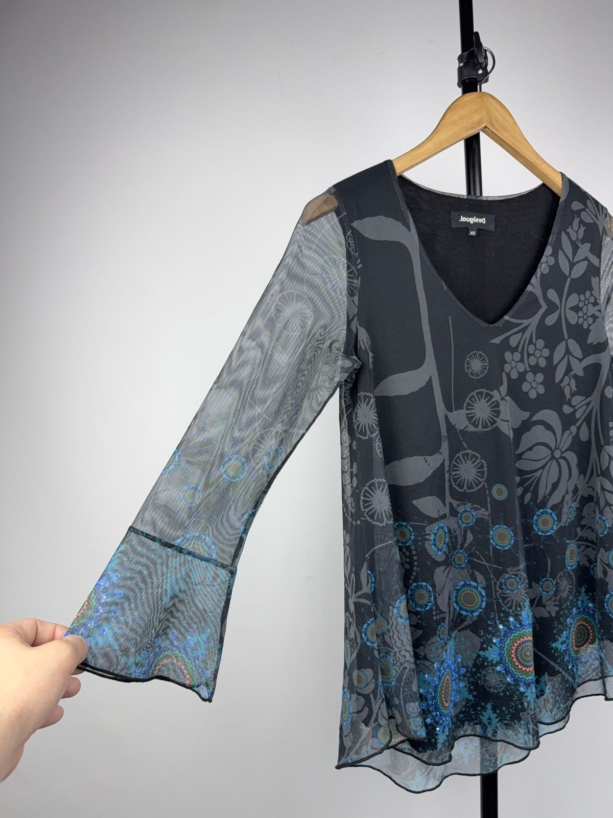 Desigual Desigual Sheer Floral Mesh Top Blue Boho Art Pattern XS Size XS / US 0-2 / IT 36-38 - 4 Thumbnail