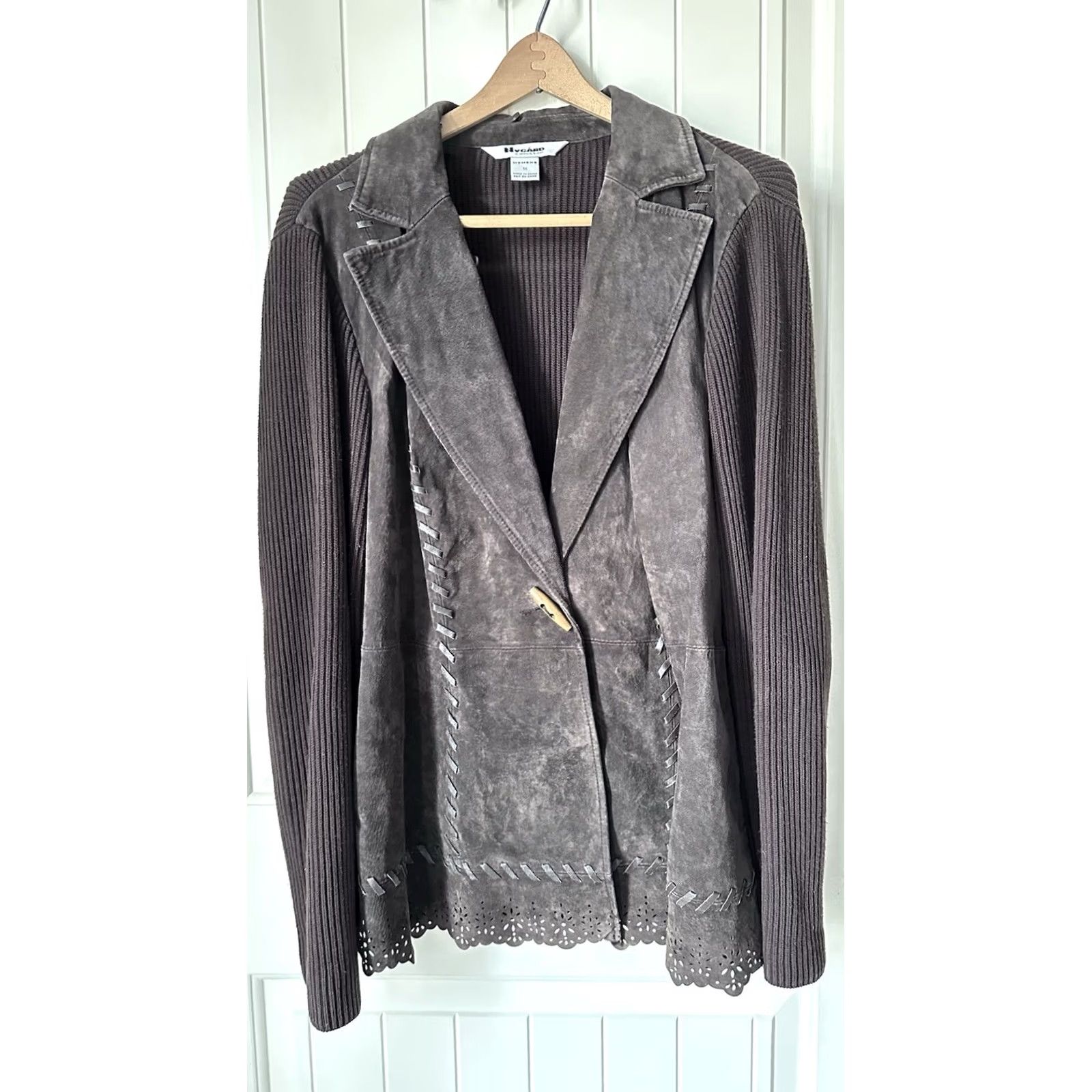 CHOCOOLATE Nygard Womens Leather & Knit Sweater Jacket Chocolate Brown 1X Size XL / US 12-14 / IT 48-50 - 5 Thumbnail