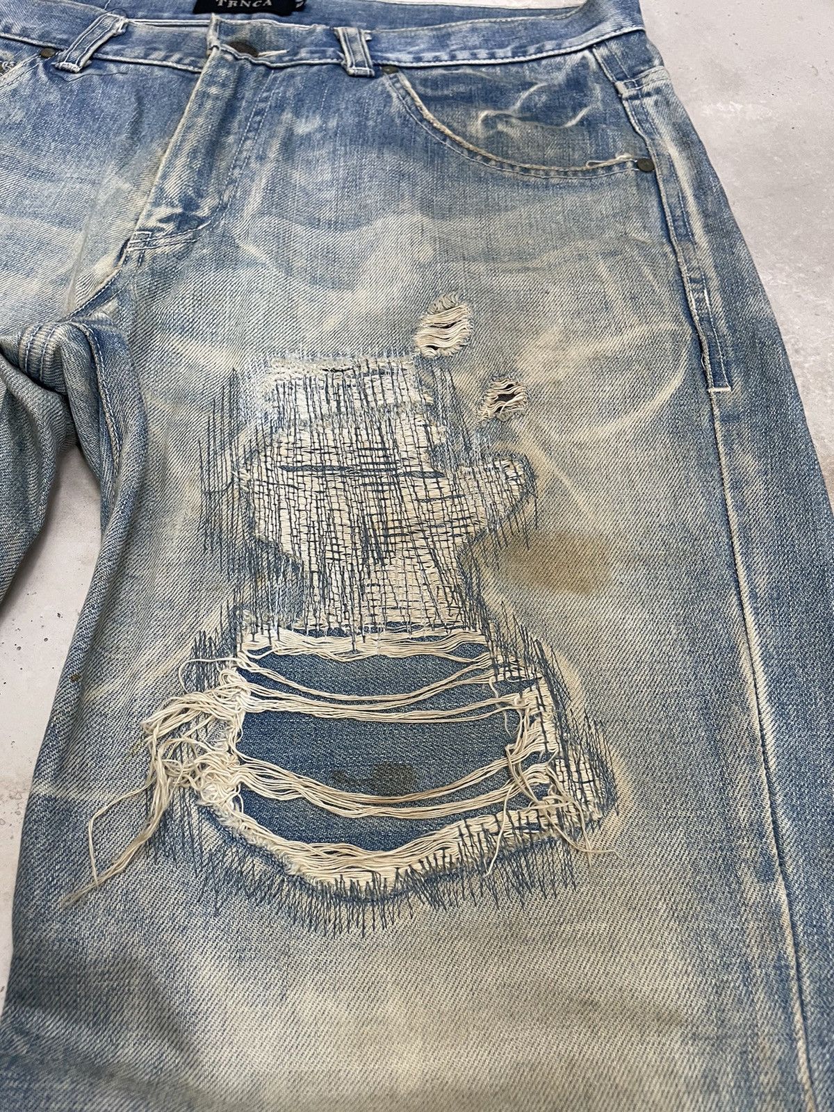 Japanese Brand TRNCA Japan Distressed Sashiko Reconstructed Denim (A1) Size US 35 - 12 Thumbnail