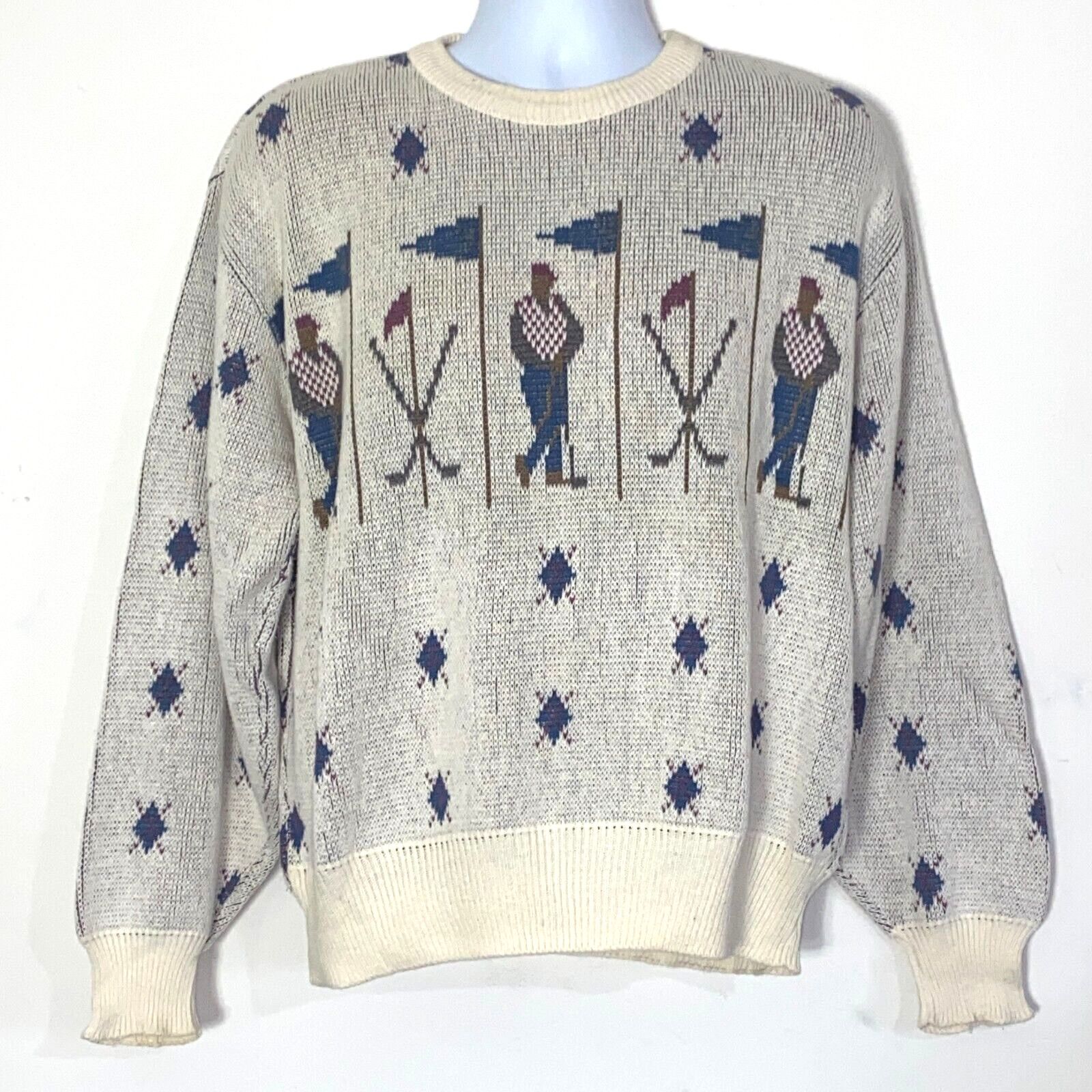 Other Isle Of Cotton Sweater Mens Large Argyle Golf Print 90s Size US L / EU 52-54 / 3 - 1 Thumbnail