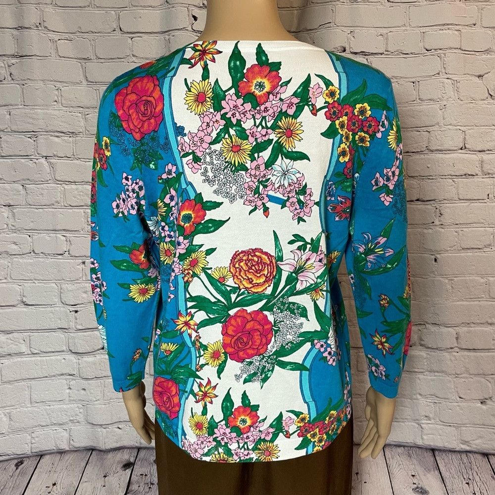 Talbots New Talbots Charming Blossoms Cotton Cardigan Size LP Size L / US 10 / IT 46 - 6 Thumbnail