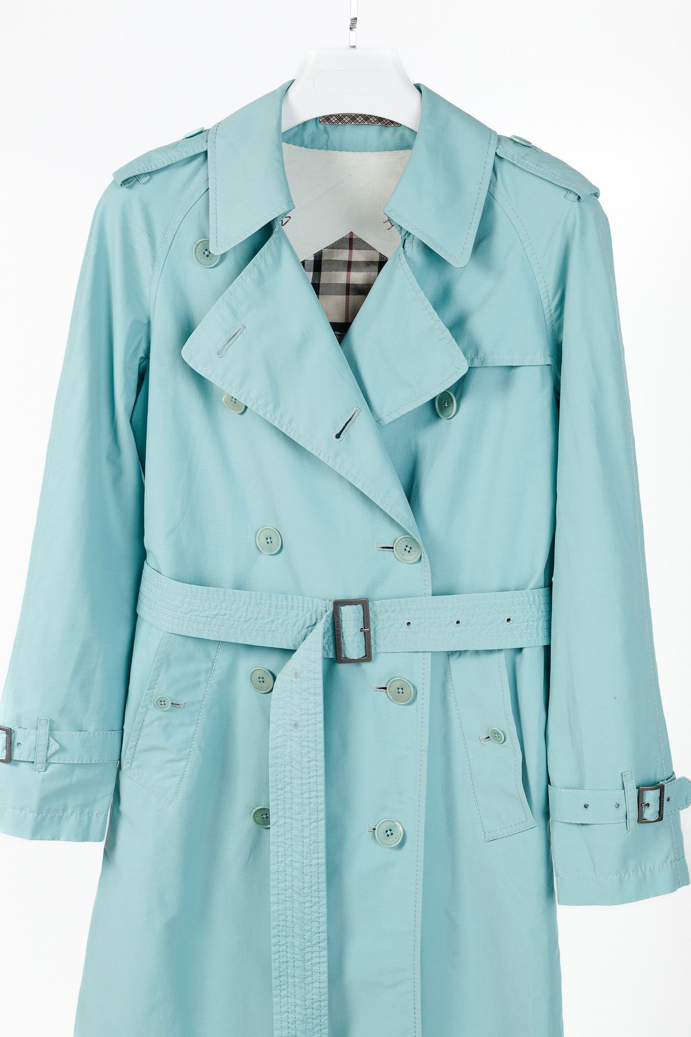 Burberry Burberry Turquoise Sateen Check-Undercollar Trench Coat Size M / US 6-8 / IT 42-44 - 3 Thumbnail