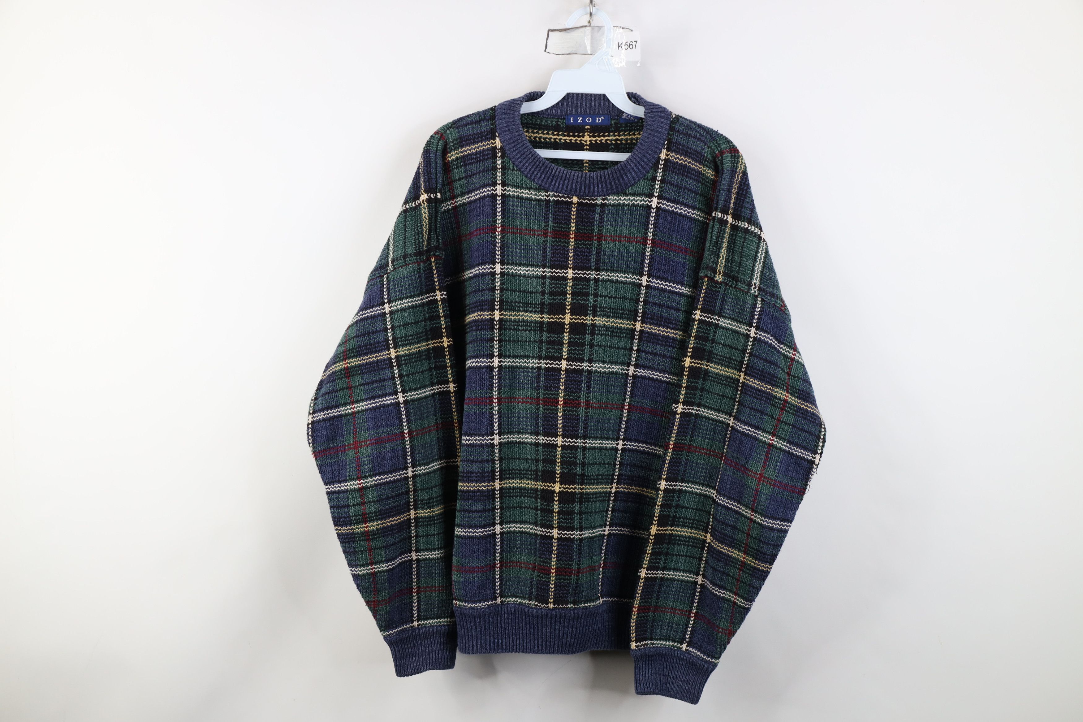 Izod Vintage 90s Izod Cotton Knit Crewneck Sweater Rainbow Plaid Size US L / EU 52-54 / 3 - 1 Thumbnail