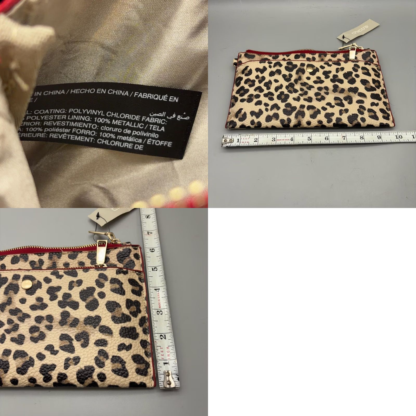 Vintage Chico's Clutch Bag Womens Small Brown Leopard Print Wristlet Zip Pockets NWT Size ONE SIZE - 8 Thumbnail