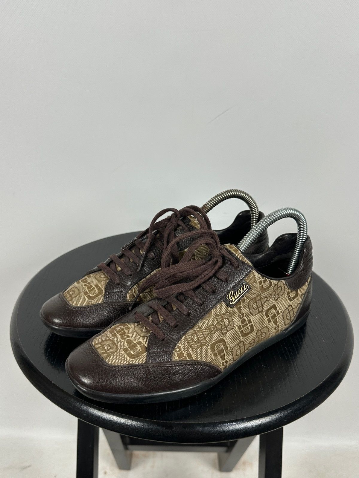 Gucci Gucci GG Monogram Leather/Canvas Lace Up Low Sneakers Size US 6 / IT 36 - 7 Thumbnail