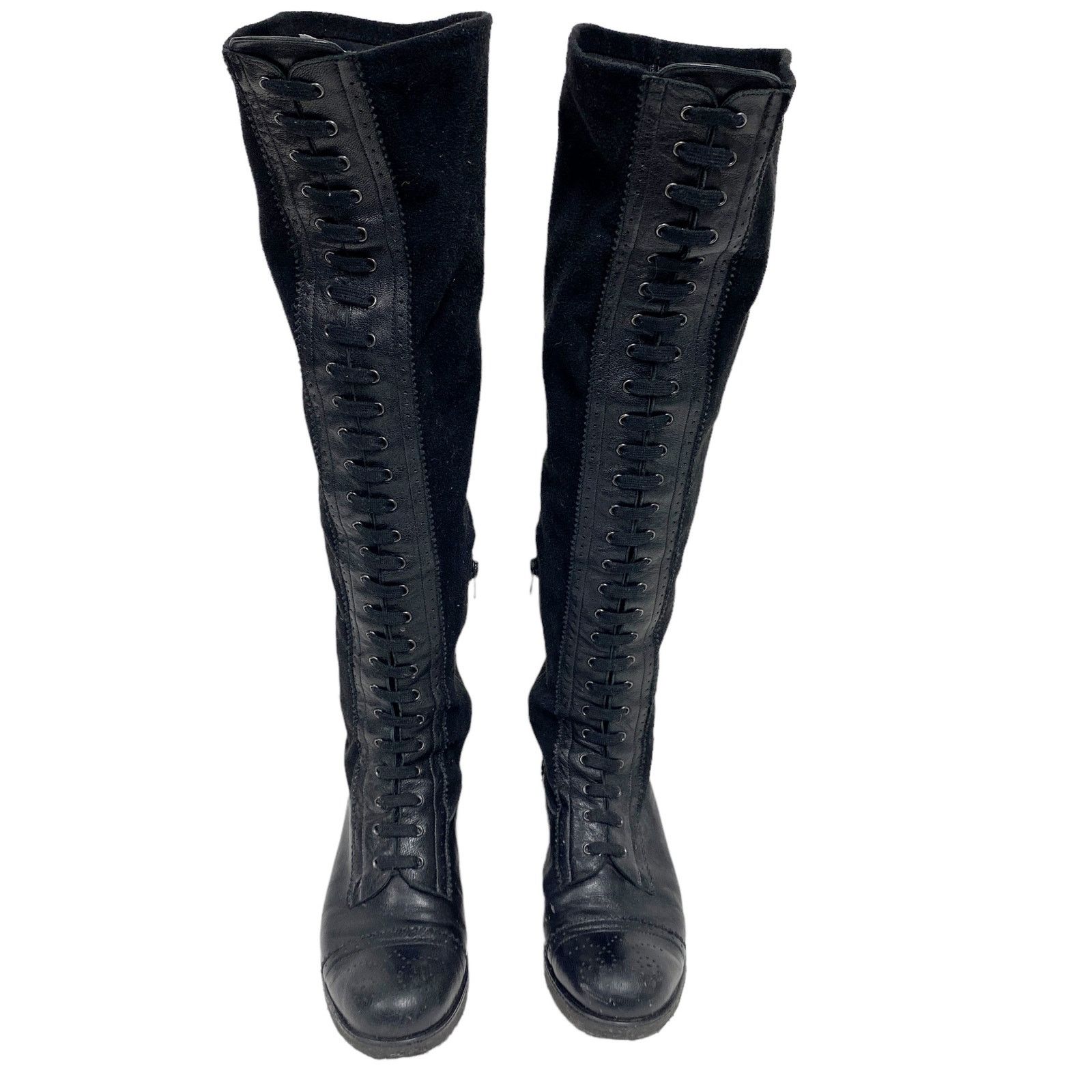 Stuart Weitzman Stuart Weitzman Workit Black Laced Over Knee Boots Size US 8 / IT 38 - 2 Thumbnail