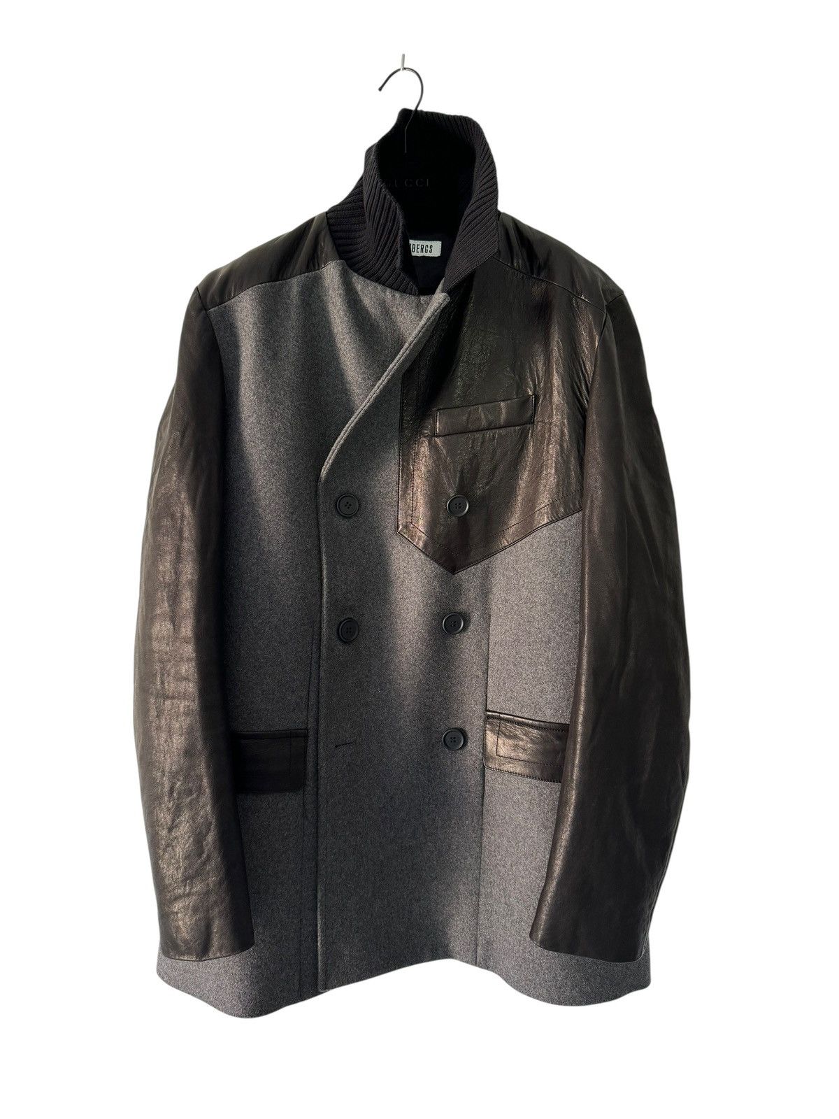 Dirk Bikkembergs LEATHER SLEEVES DOUBLE BREASTED WOOL COAT Size US M / EU 48-50 / 2 - 3 Thumbnail
