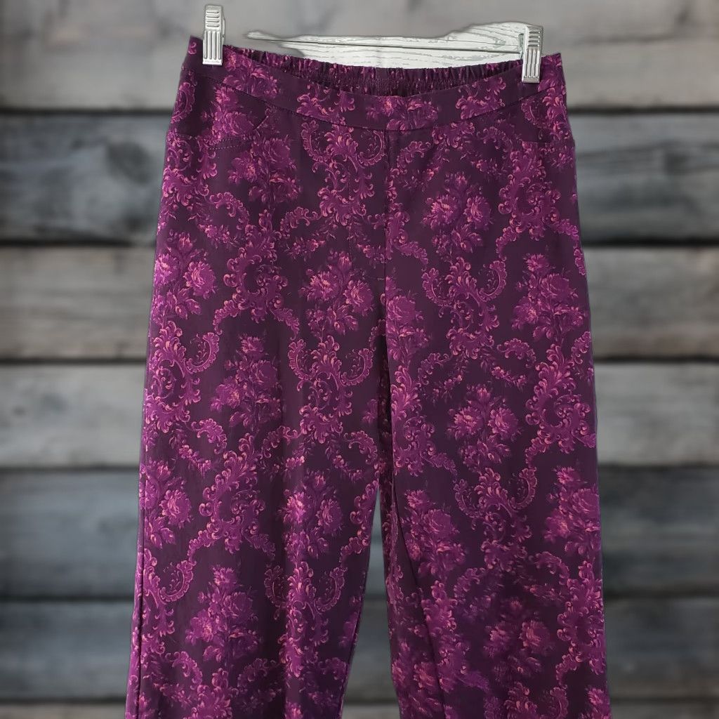 Isaac Mizrahi Isaac Mizrahi Live Womens Pants Pull On 4 Tall Purple Floral Cotton Blend Tailored 33.5 Inseam Womens Size 27" / US 4 / IT 40 - 1 Thumbnail