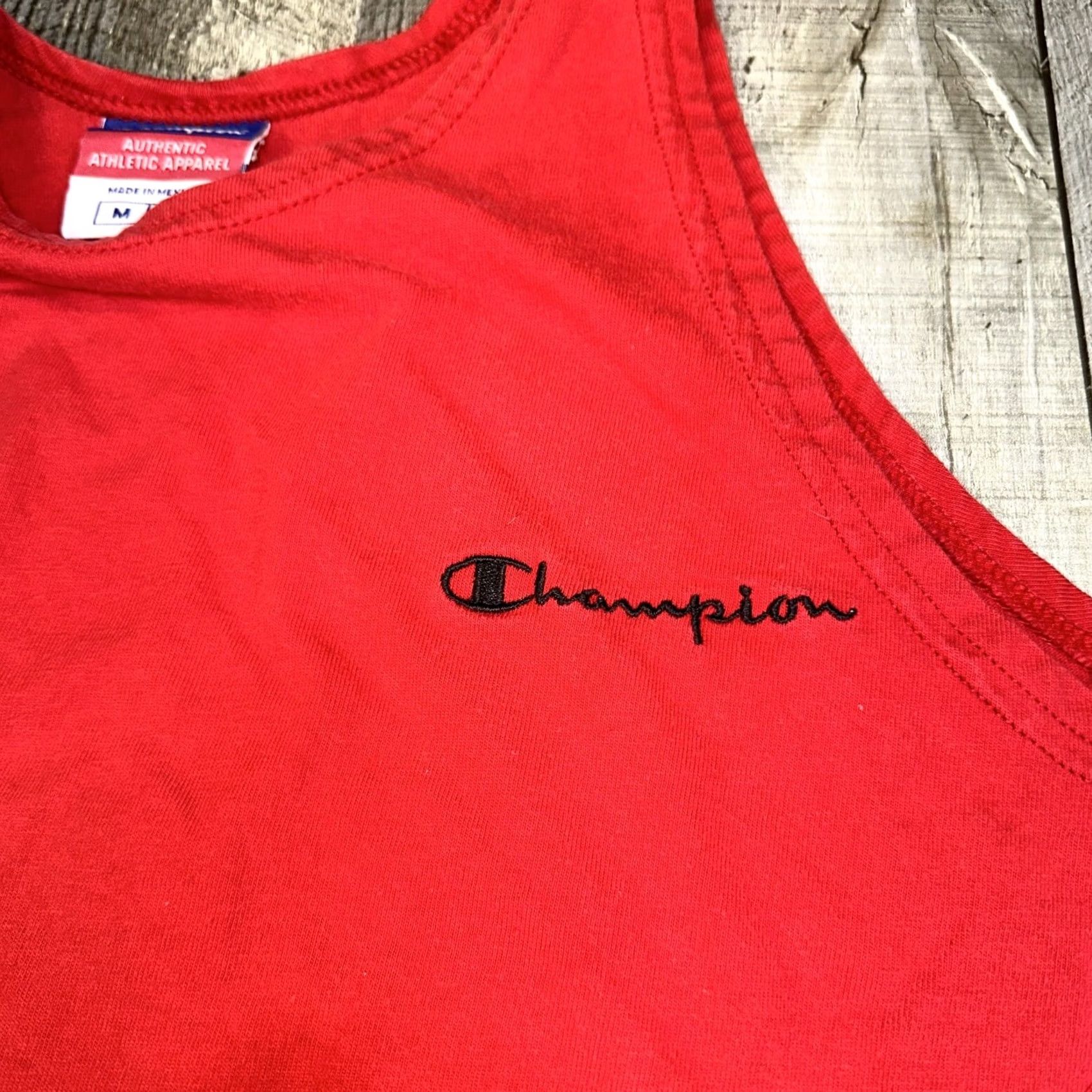 Champion VINTAGE Champion Tank Top Men M Red Script Logo 90s Regular Short Sleeve? Size US M / EU 48-50 / 2 - 4 Thumbnail