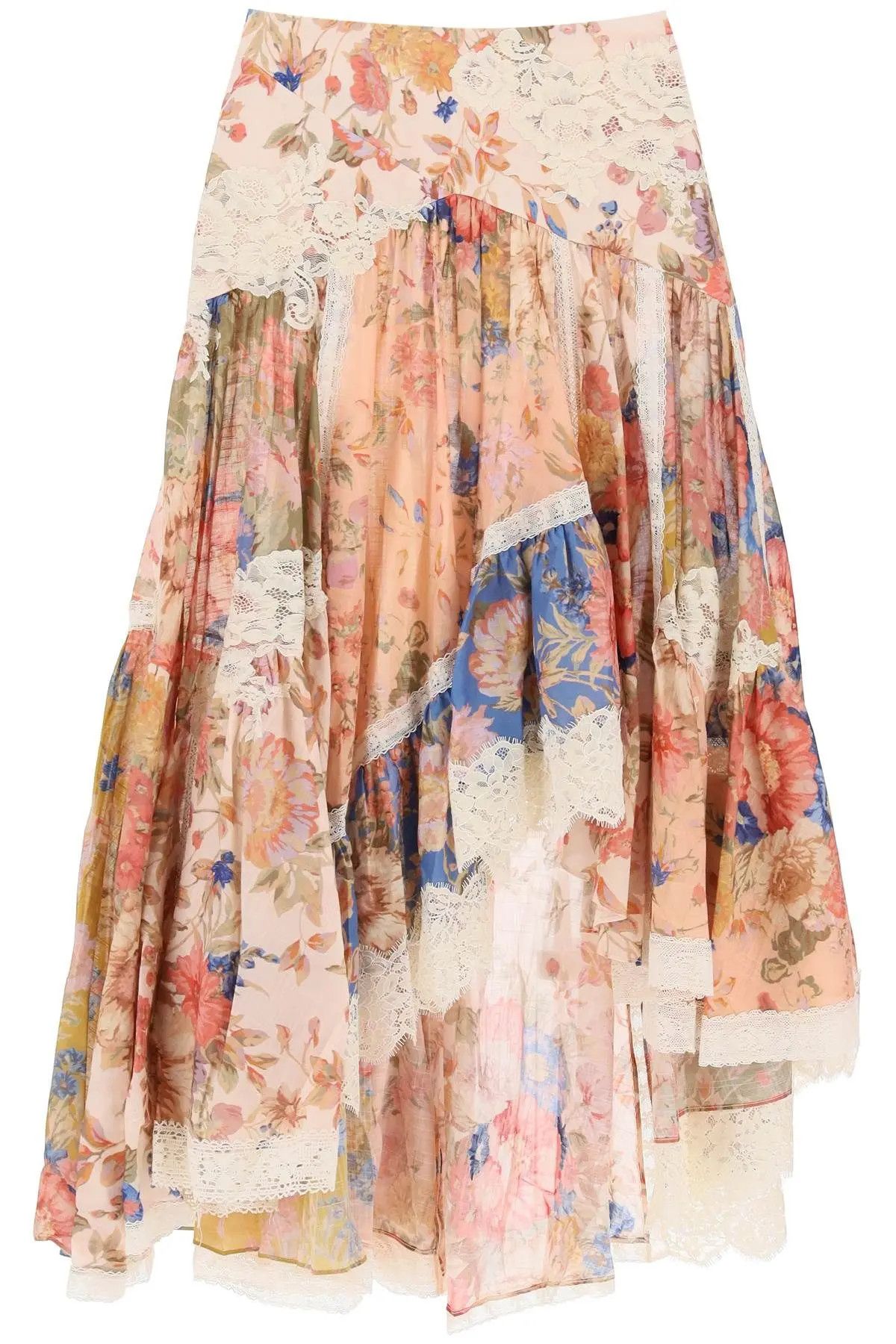 image of Zimmermann O1S22I1N1223 August Asymmetric Skirt In Multicolor, Women's (Size 24)
