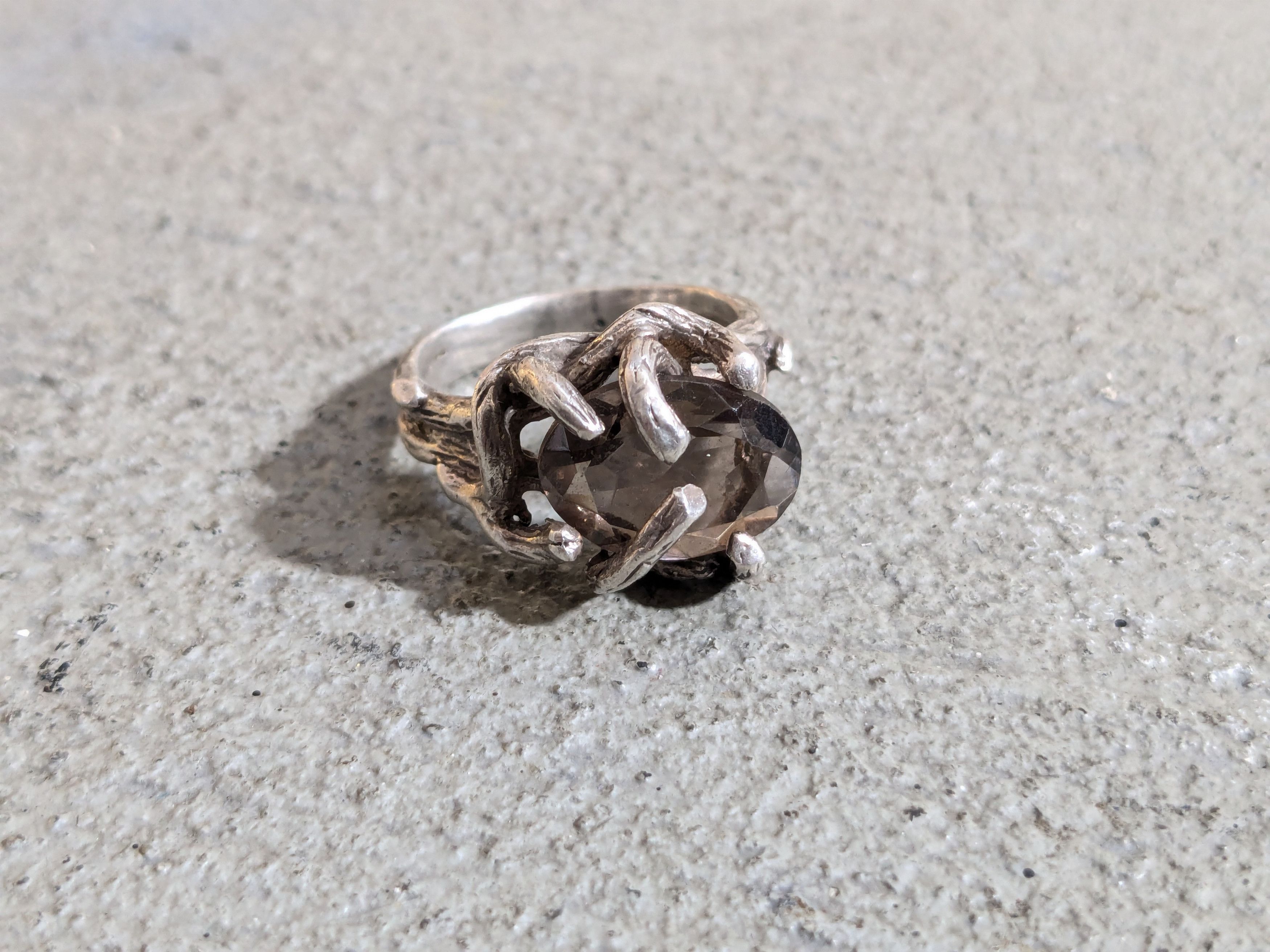 Vintage Vintage Sterling Silver Ring Smoky Quartz 8.25 Brutalist Size ONE SIZE - 1 Thumbnail
