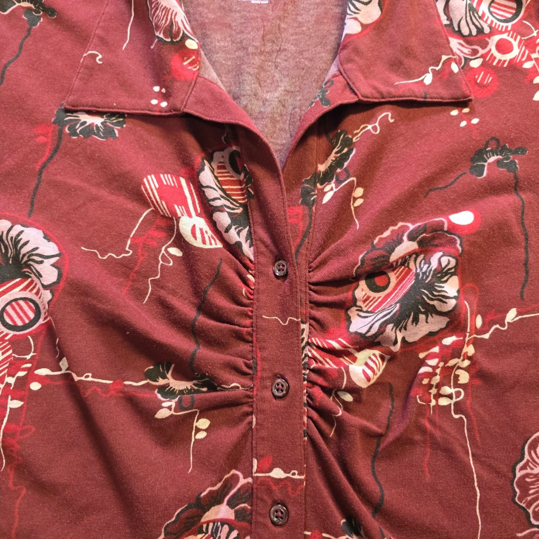 Patagonia Patagonia Top Womens Button-Up Shirt Casual Floral Red Medium Knit Stretch Ruched Cotton Polyester Regular Size M Size M / US 6-8 / IT 42-44 - 4 Thumbnail
