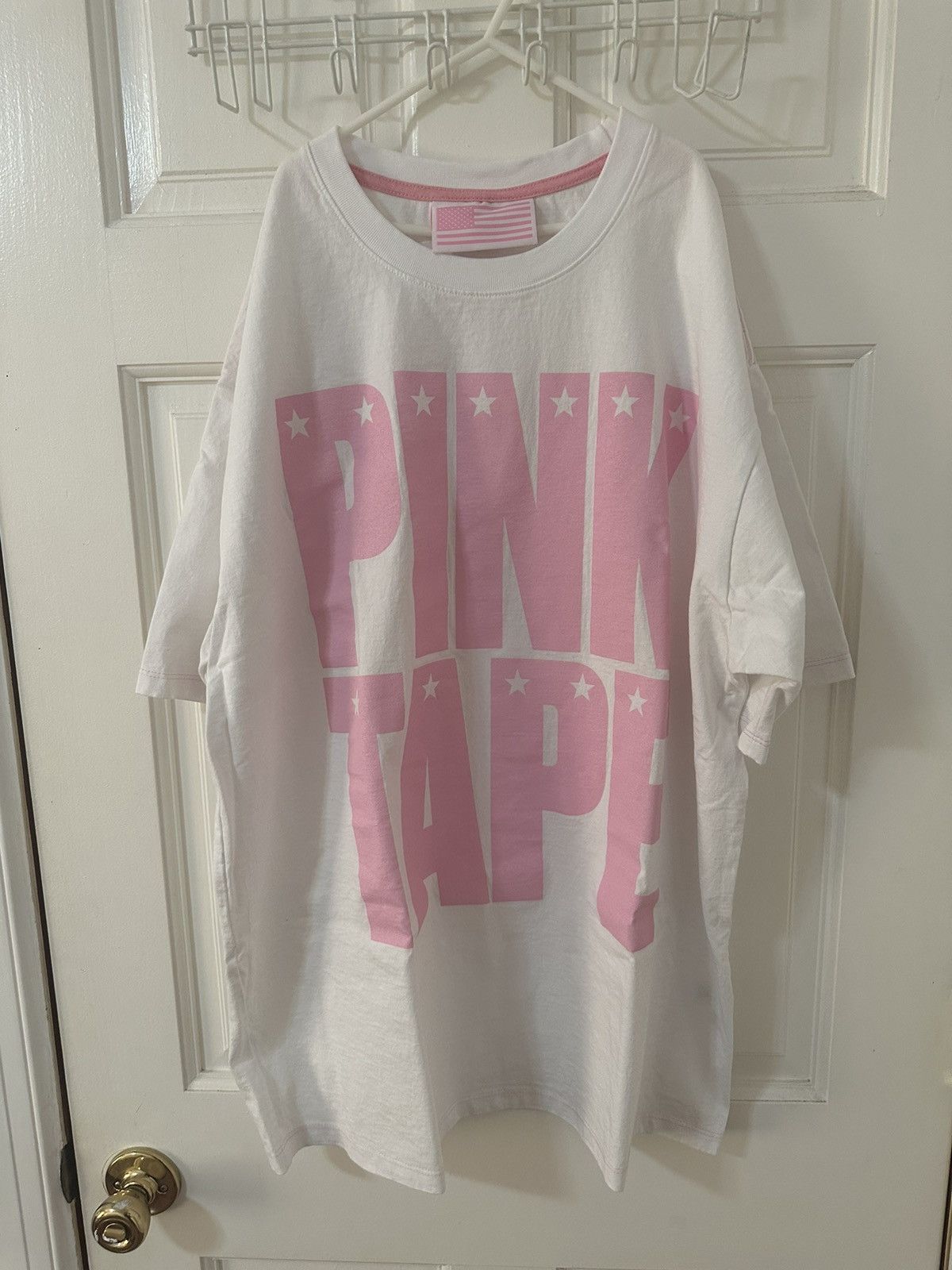 image of Lil Uzi Vert Pink Tape Shirt in White, Men's (Size 2XL)