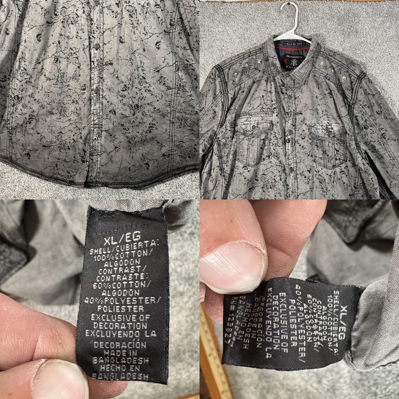 Vintage VINTAGE Tranquility Mayhem Shirt XL Western Studded Moto Punk Rockstar Grunge Goth Edgy Mens Size US XL / EU 56 / 4 - 8 Thumbnail