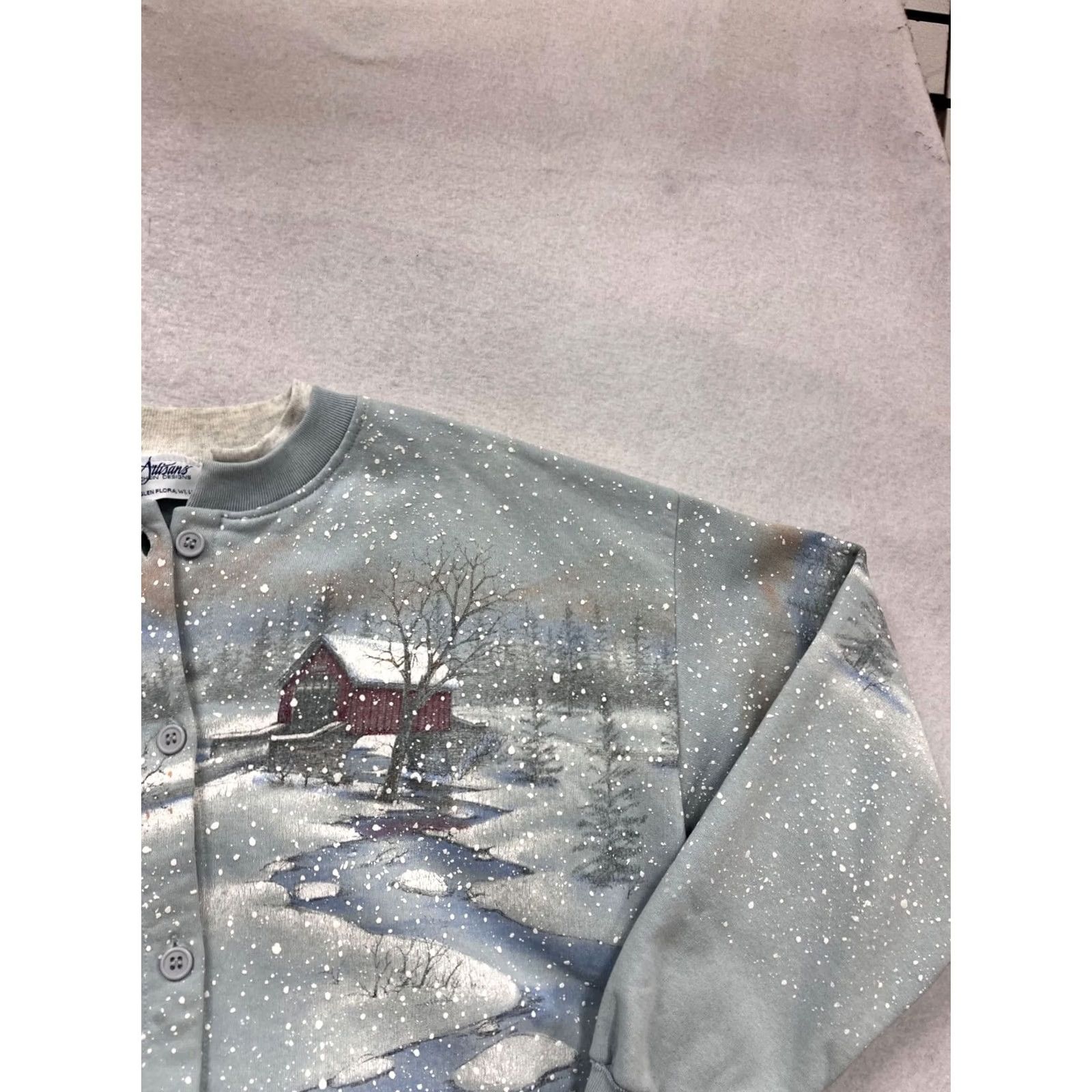 Vintage VINTAGE Artisans Cardigan Sweatshirt Womens L Gray Painted Winter Scene Button-Front Size L / US 10 / IT 46 - 4 Thumbnail