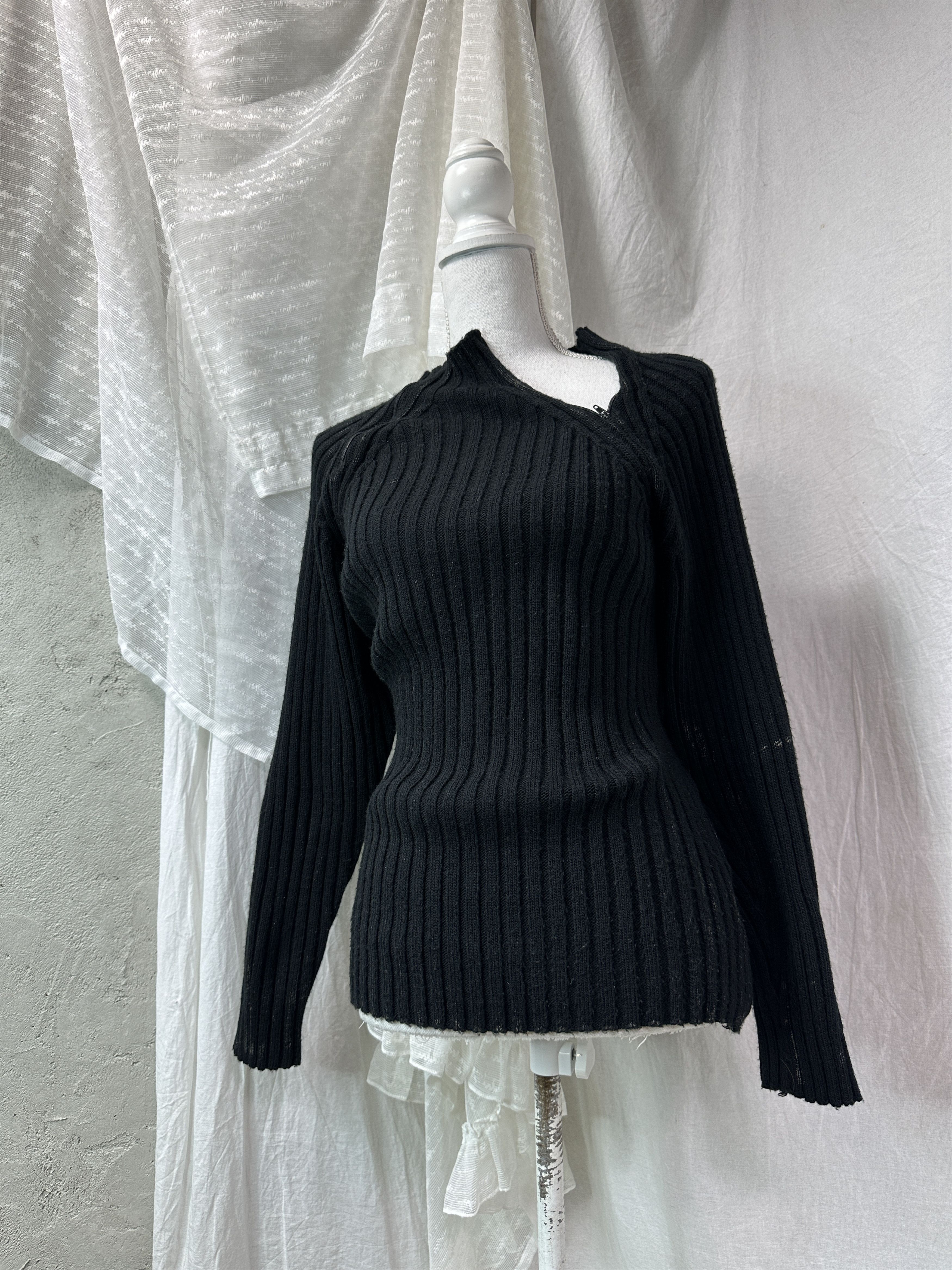 Vintage Vintage Ribbed Asymmetrical Zippers Sweater Y2K Size M / US 6-8 / IT 42-44 - 1 Thumbnail