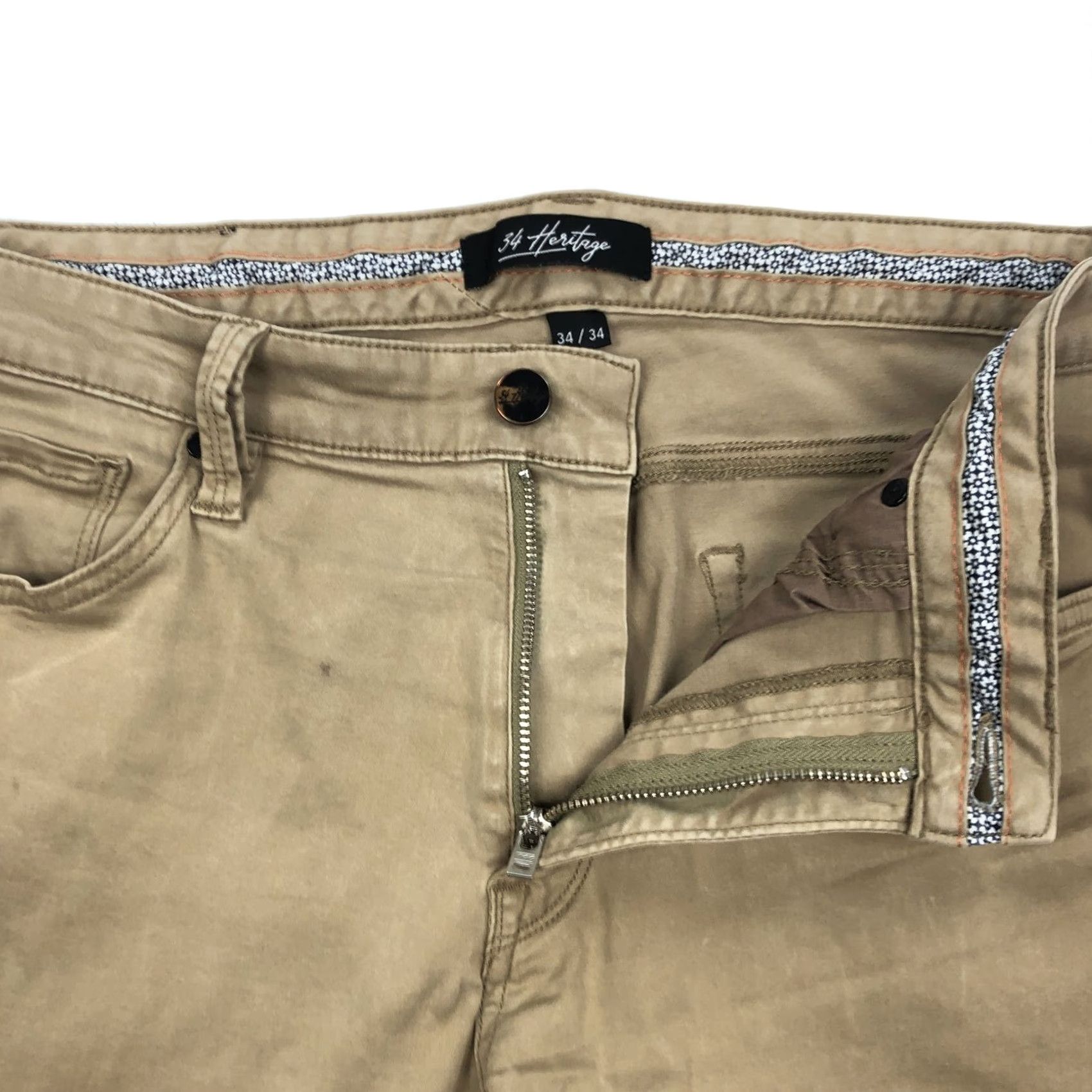 Vintage 34 Heritage Slim Fit Chino Pants 34x34 Khaki Cotton Blend Stretch 5-Pocket Men’s Size US 34 / EU 50 - 7 Thumbnail