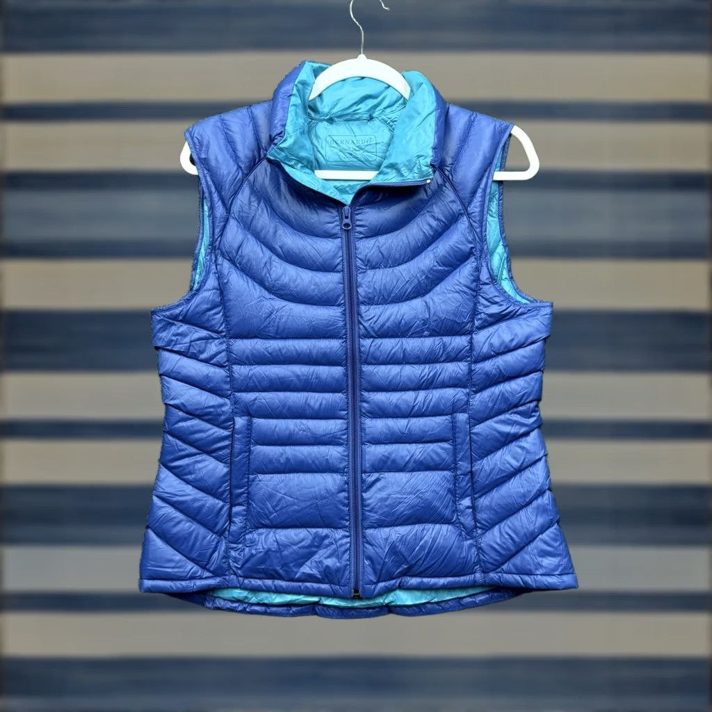Vintage Bernardo Down Puffer Vest Womens Medium Blue Lightweight Packable Quilted Vest Size M / US 6-8 / IT 42-44 - 1 Thumbnail