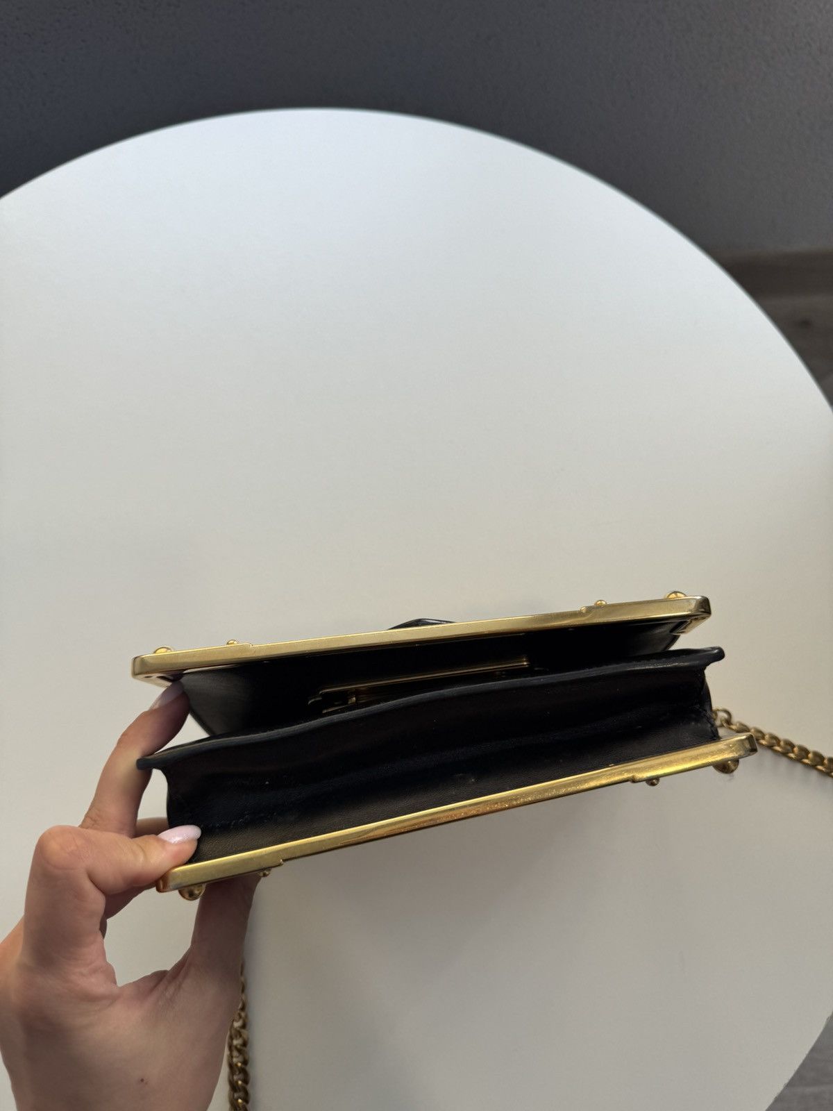 Prada Prada Cahier Leather Shoulder Bag in Black and Gold Size ONE SIZE - 11 Thumbnail
