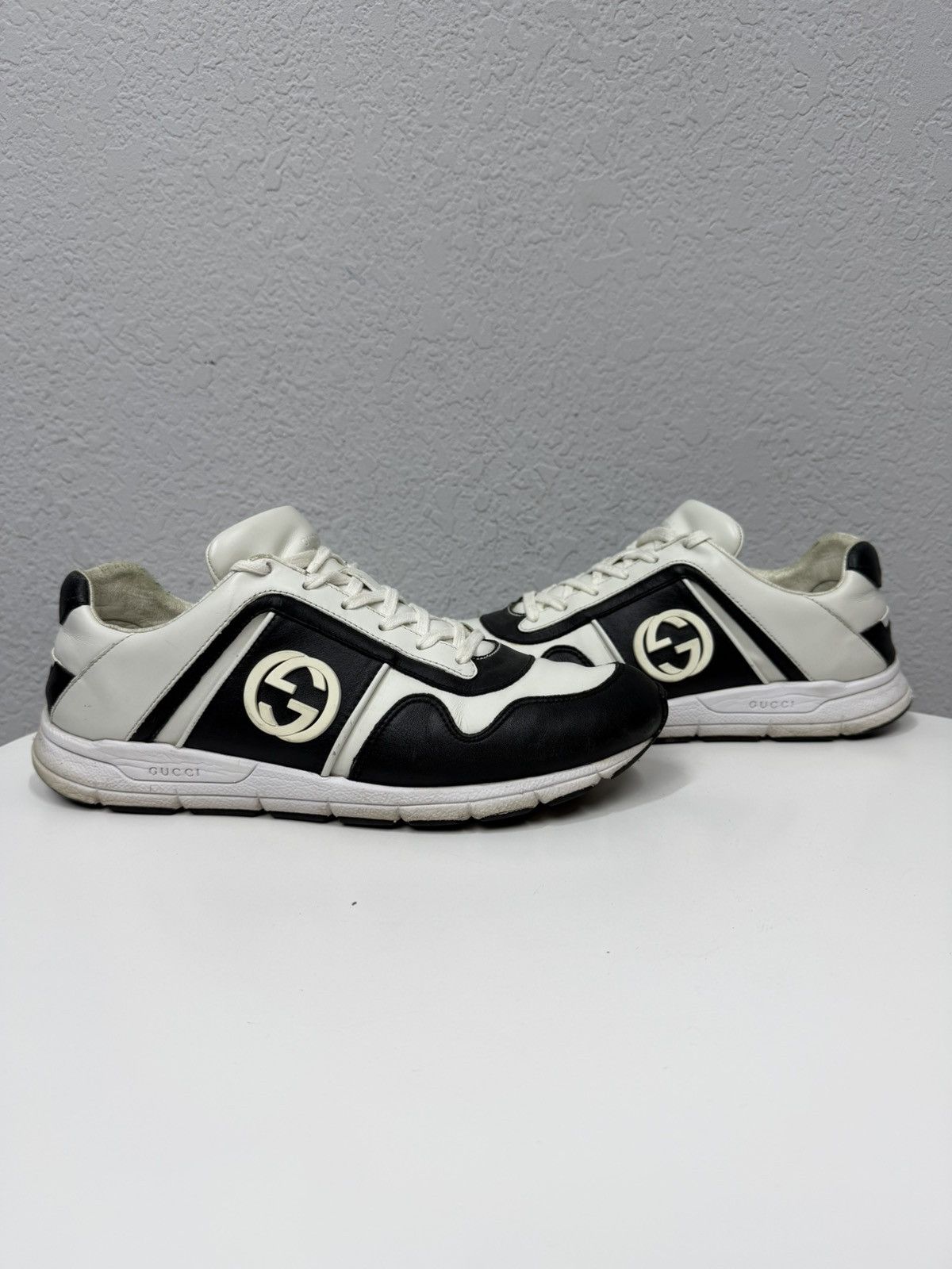Gucci GUCCI Black White GG Logo Sneakers Shoes Low Top Leather Size US 8 / EU 41 - 4 Thumbnail