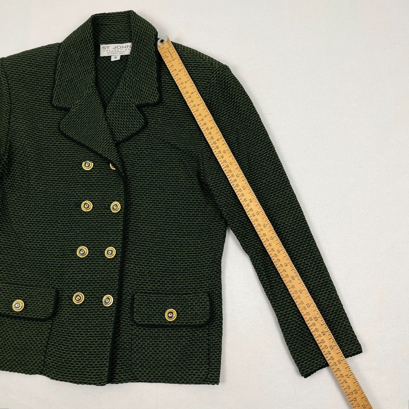 St. John VINTAGE St. John Blazer Womens 10 Double-Breasted Wool Knit Solid Green Notch Lapel Suit Jacket/Blazer Womens Size 10 Size L / US 10 / IT 46 - 6 Thumbnail