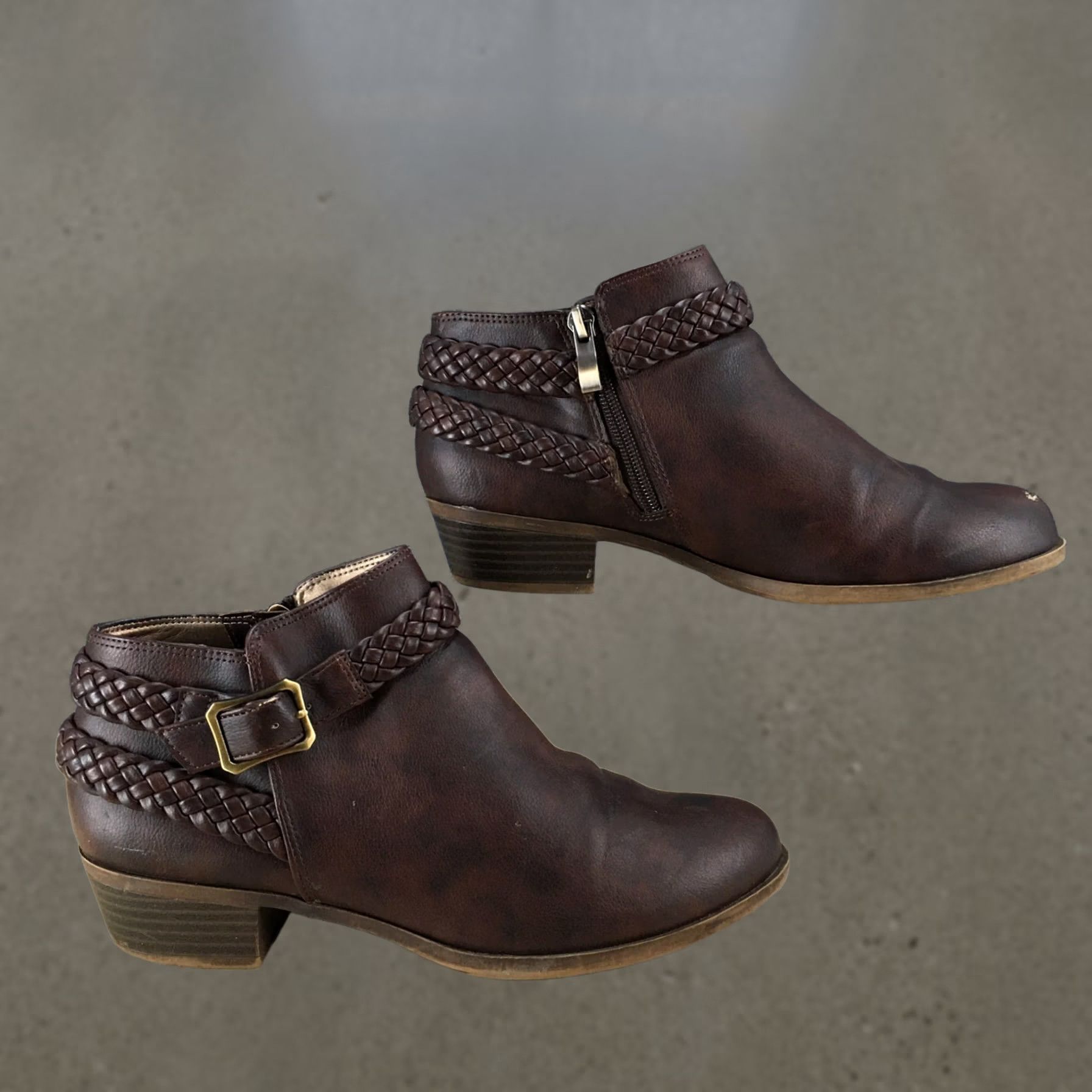 Vintage LifeStride Boots Womens 8 M Adriana Ankle Booties Block Heels Brown Faux Leather Size US 8 / IT 38 - 1 Thumbnail