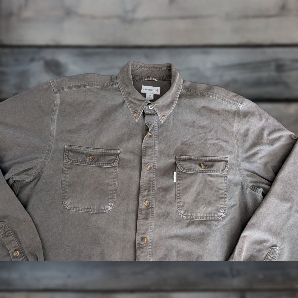 Carhartt VINTAGE Carhartt Button-Up Shirt Mens XL Tall Moss Green Canvas Workwear S09 MOS Size US XL / EU 56 / 4 - 1 Thumbnail