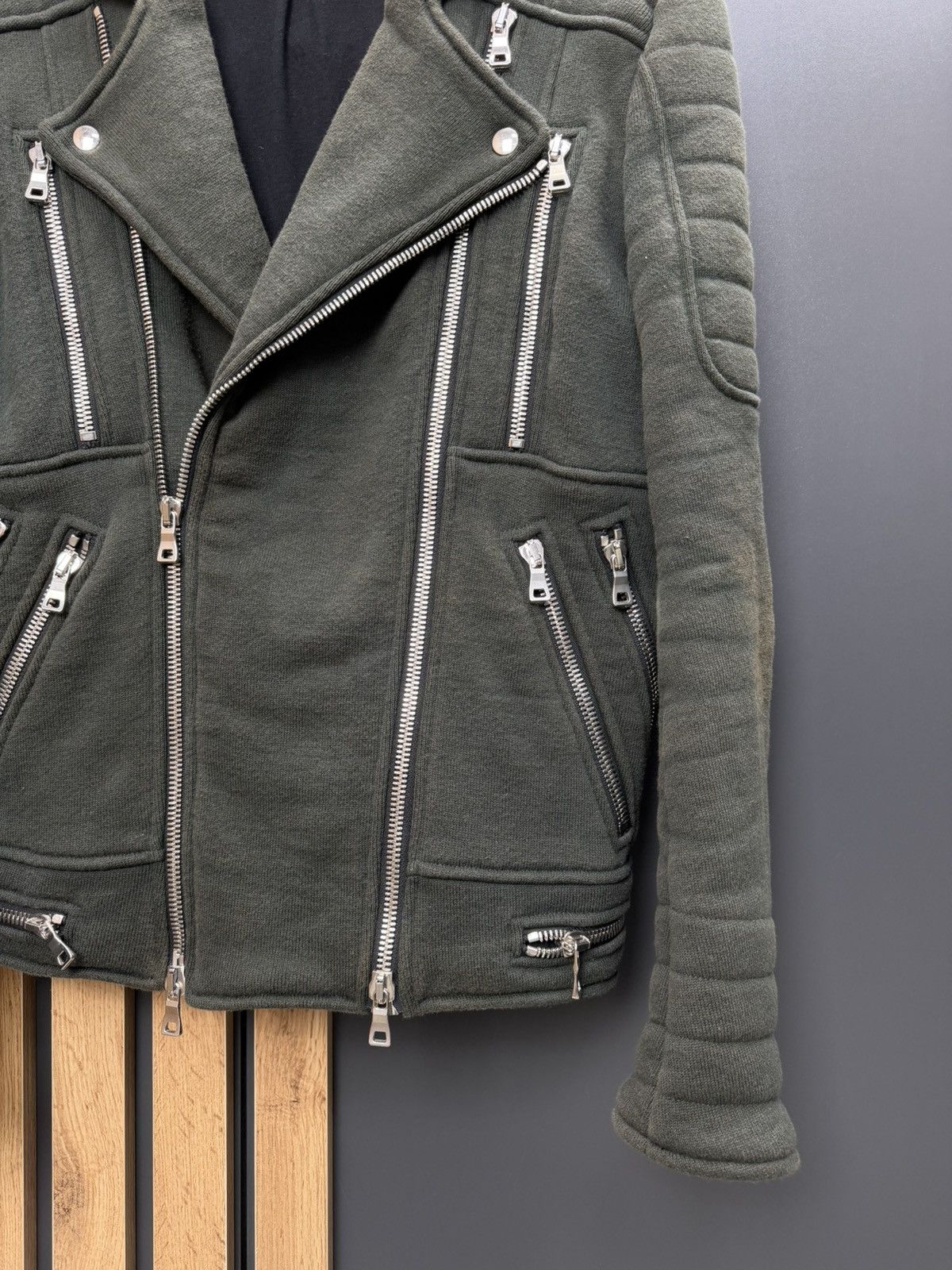 Balmain Balmain Biker Zip Jacket Faded Olive Size L Size US L / EU 52-54 / 3 - 2 Thumbnail