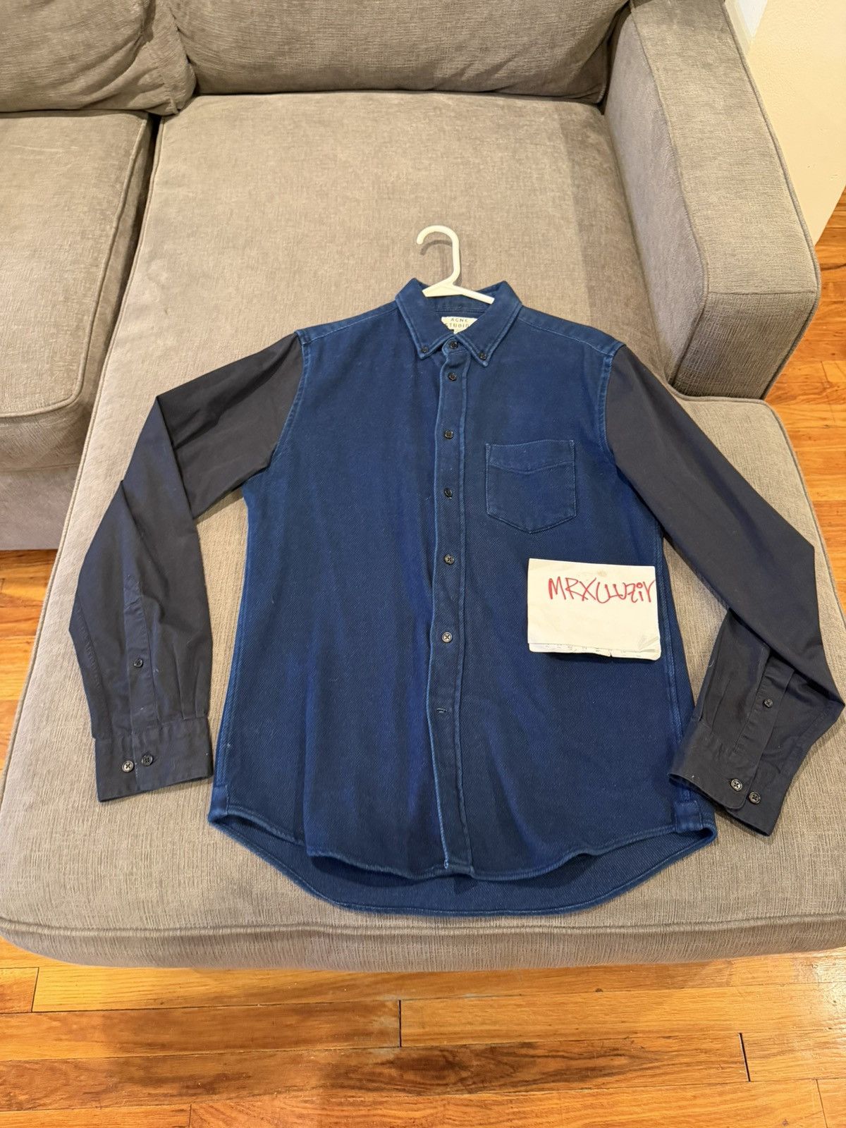 Acne Studios Button Down Shirt Navy/Black sz 48 Classic Fit