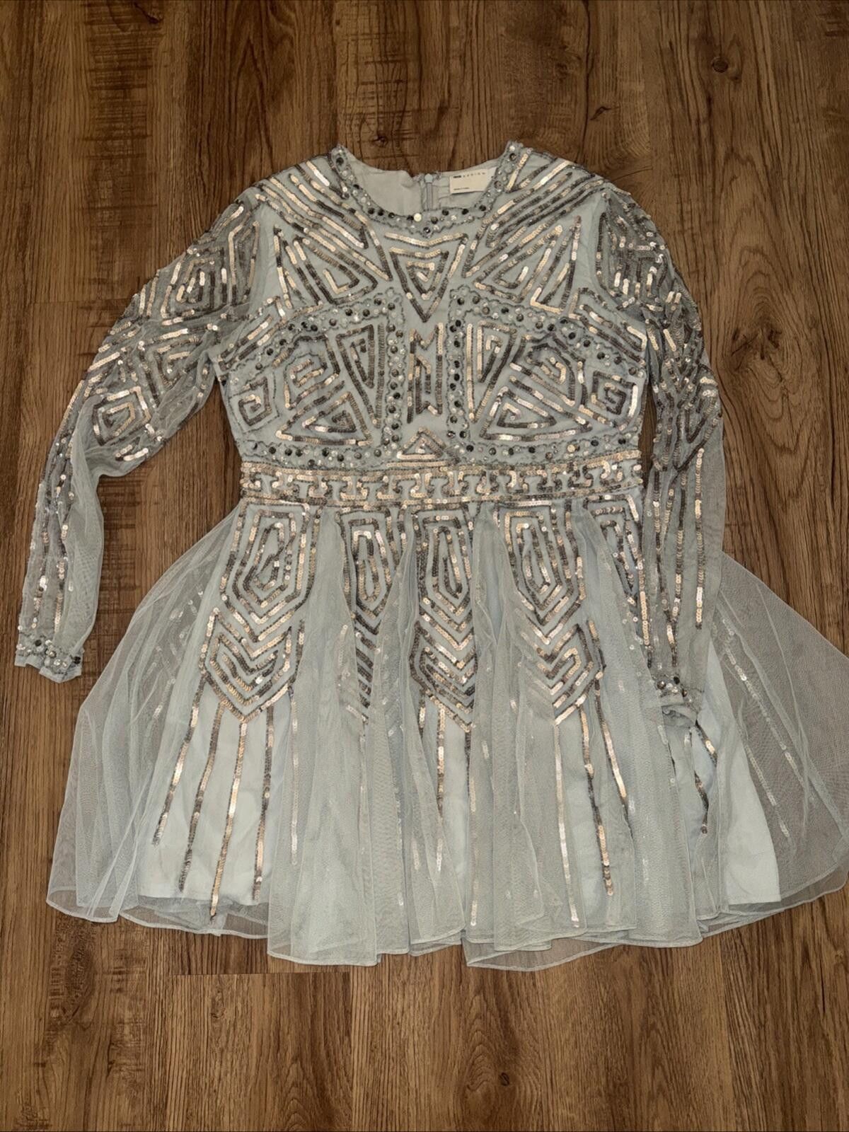 Asos ASOS DESIGN long sleeve mini dress with gem / sequin Sage Size XL / US 12-14 / IT 48-50 - 4 Thumbnail