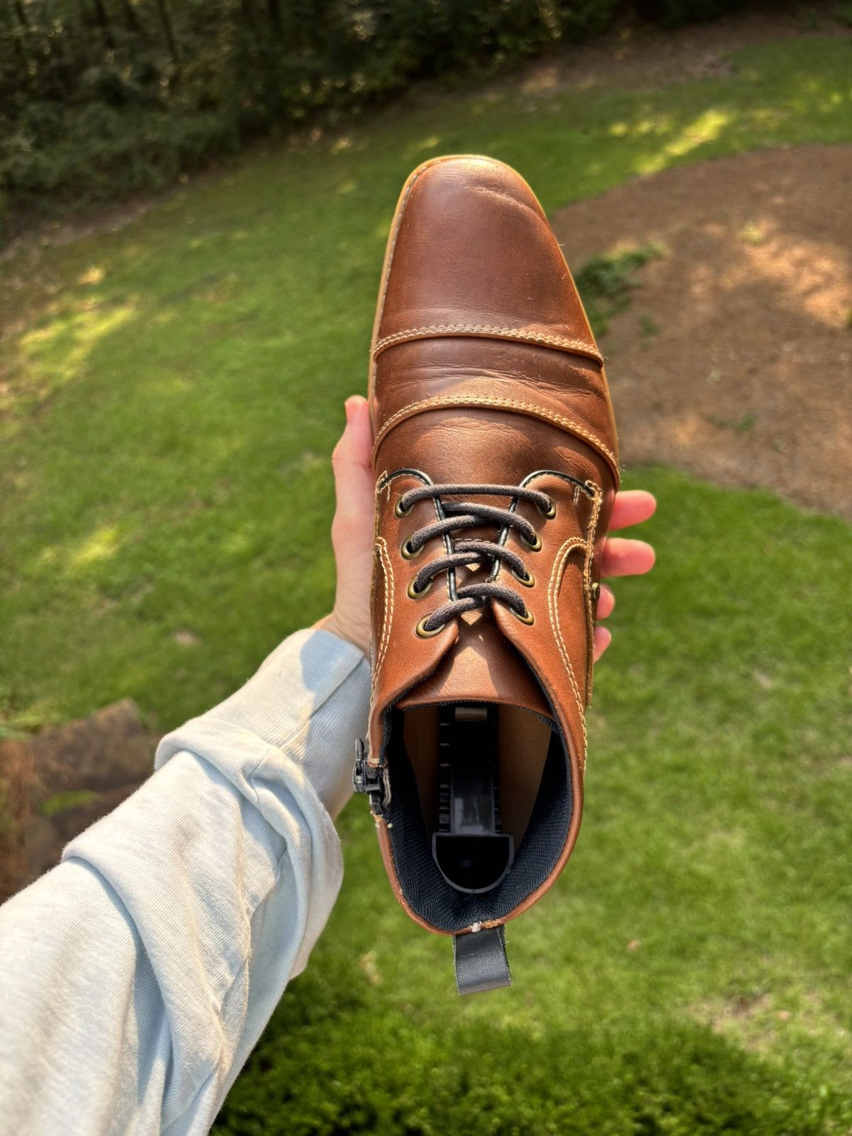 Apt. 9 × Designer Brown Leather Ankle Boots Apt 9 Cap Toe Zipper Cognac & Navy Size US 8 / EU 41 - 12 Thumbnail