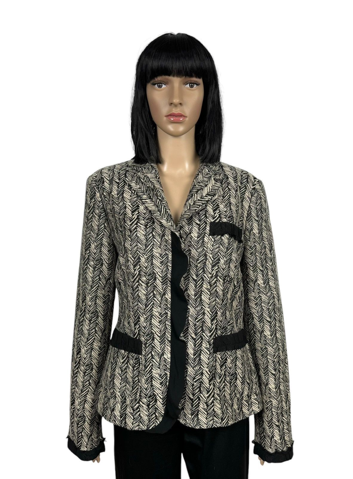 Weekend Max Mara Weekend Max Mara Herringbone Blazer Wool-Cotton Slik Trim Size XL / US 12-14 / IT 48-50 - 1 Thumbnail