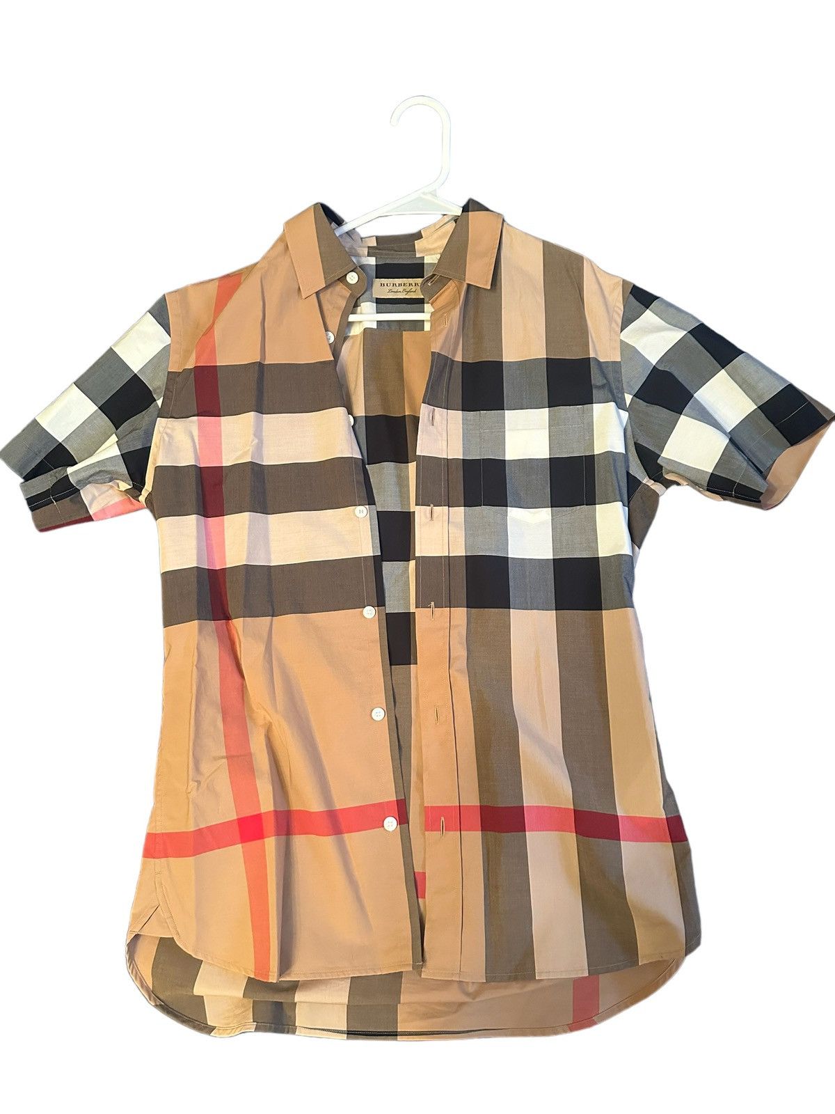 image of Burberry Short Sleeve Button Up in Tan, Men's (Size Small)