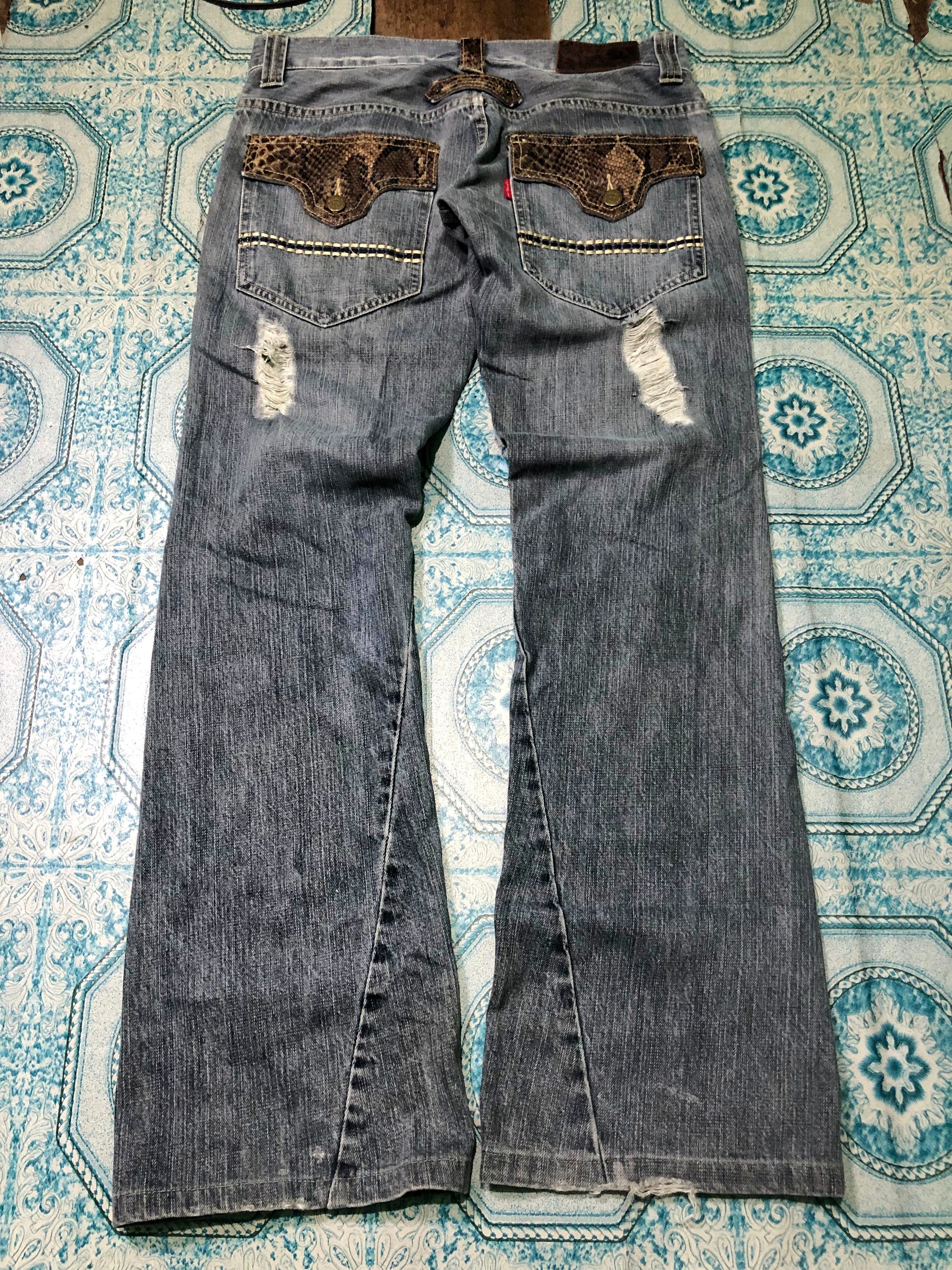 Tornado Mart TornadoMart Phyton Leather Flared Distressed Denim Size US 31 - 2 Thumbnail