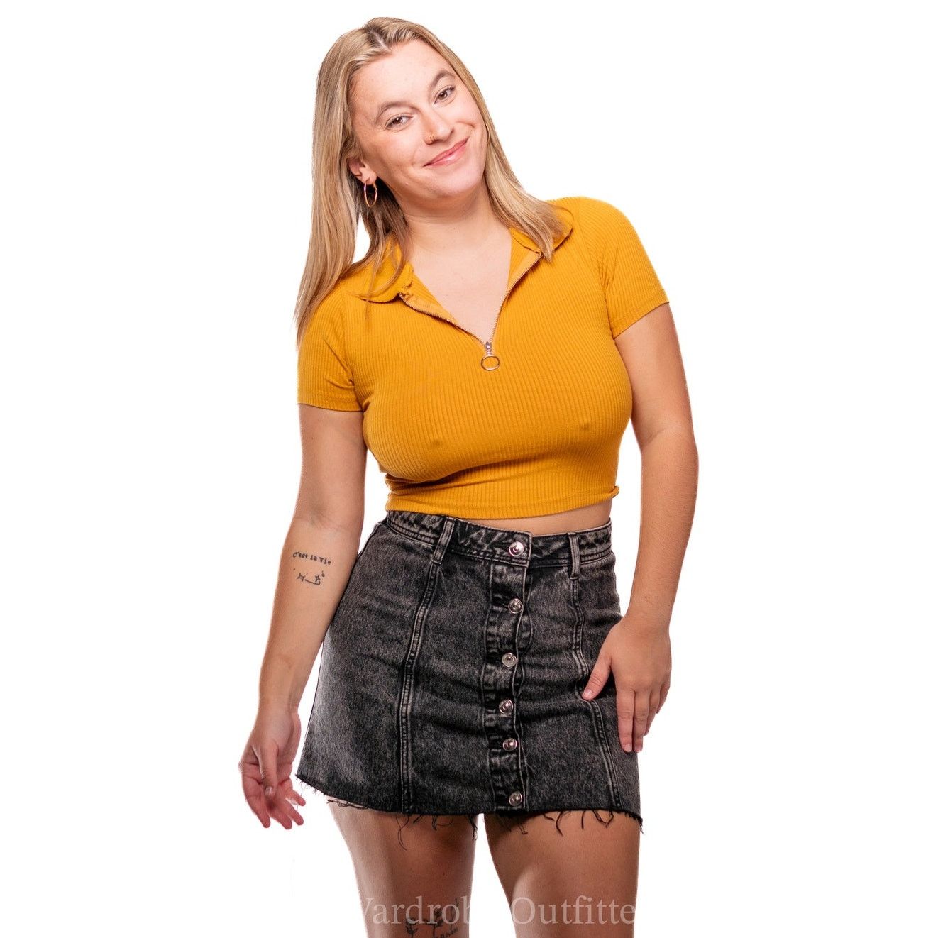 American Eagle Outfitters Sunshine Yellow Collared Crop Top Tee Size S / US 4 / IT 40 - 2 Thumbnail