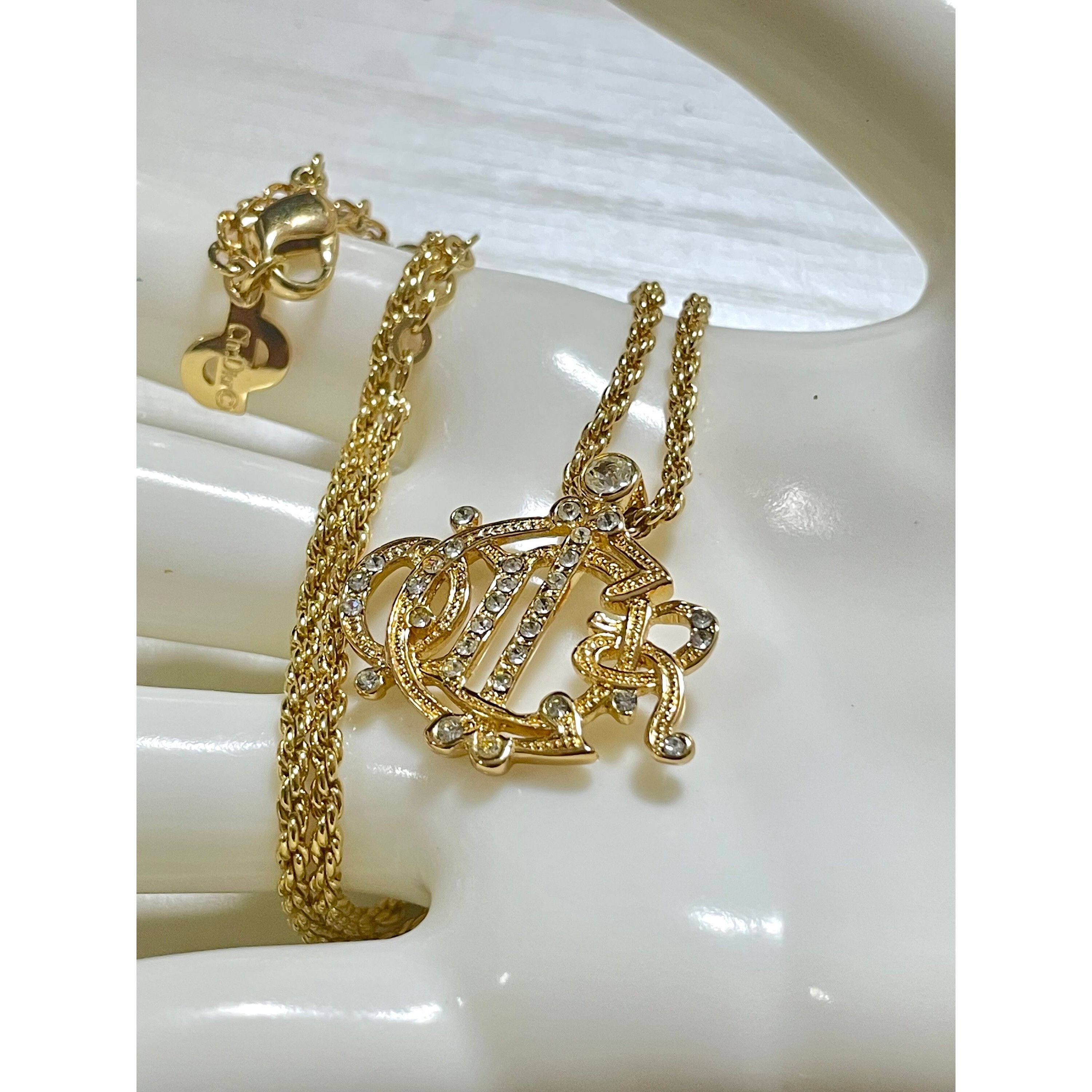 Dior MINT. Vintage Christian Dior golden detailed logo necklace Size ONE SIZE - 5 Thumbnail