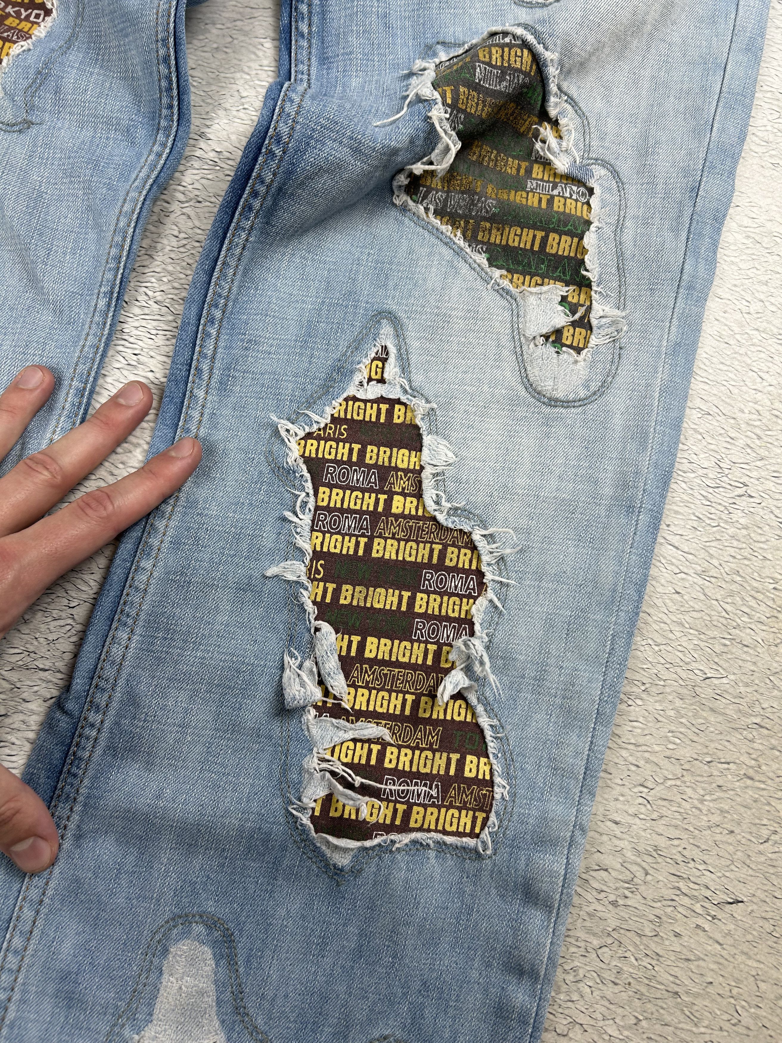 Japanese Brand Distressed Denim Jeans Patchwork Straight Leg Ripped Size US 34 / EU 50 - 5 Thumbnail