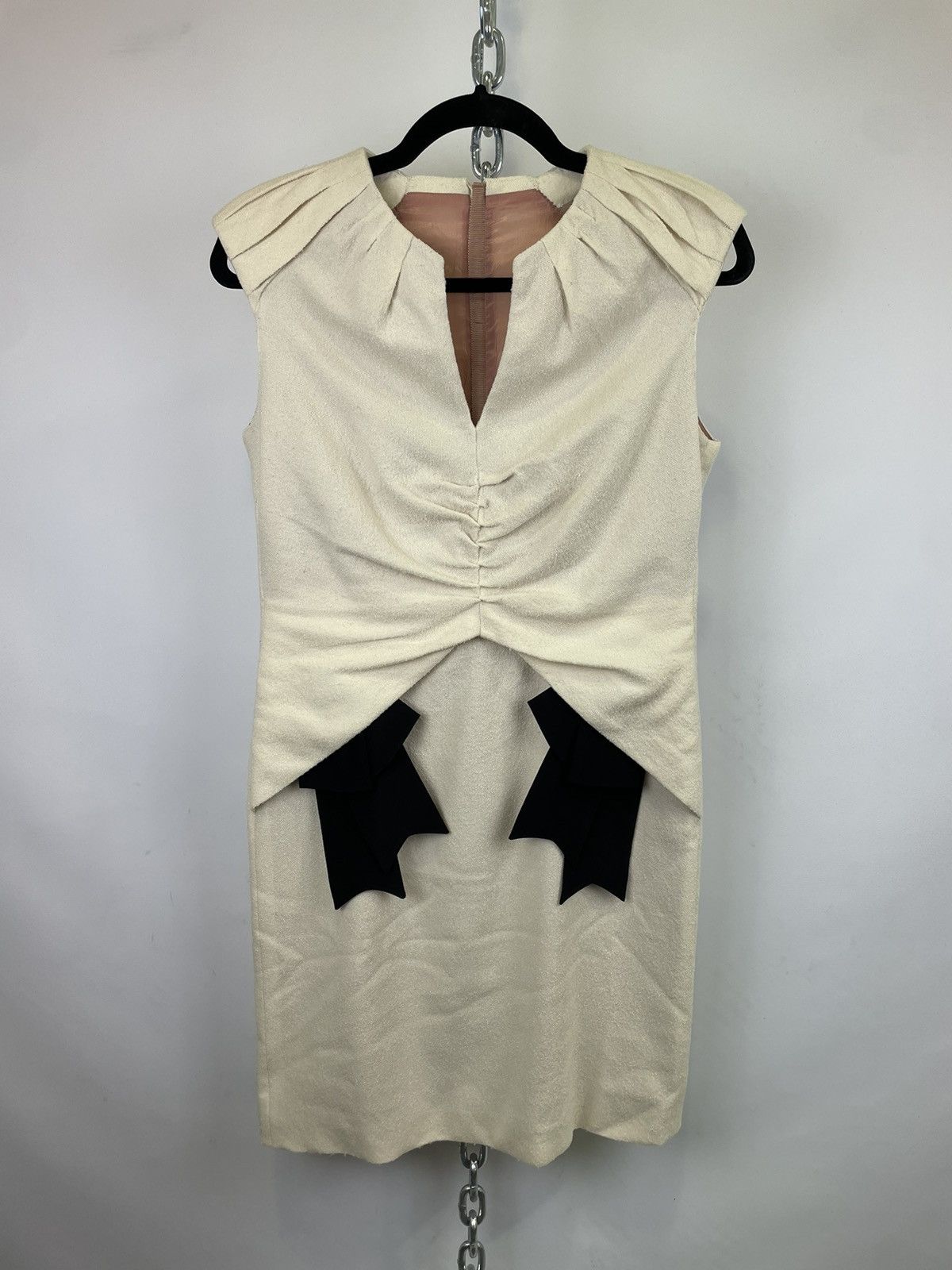 Image of Vintage Moschino Wool 1950S Style Ss Mini Dress in White, Women's (Size Small)